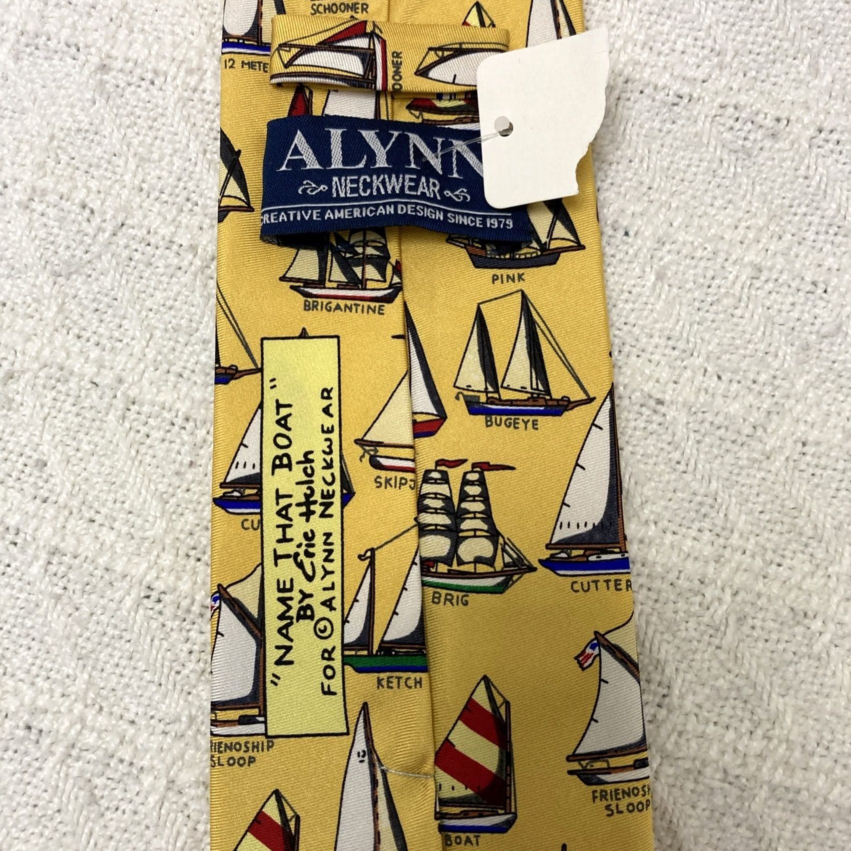 Vintage Alynn Neckwear Name That Boat Tie Eric Holch Silk Necktie Sailboats NWT Sailboats Boats Nautical Yellow 57-60" Mens Silk Tie Size ONE SIZE - 4 Thumbnail