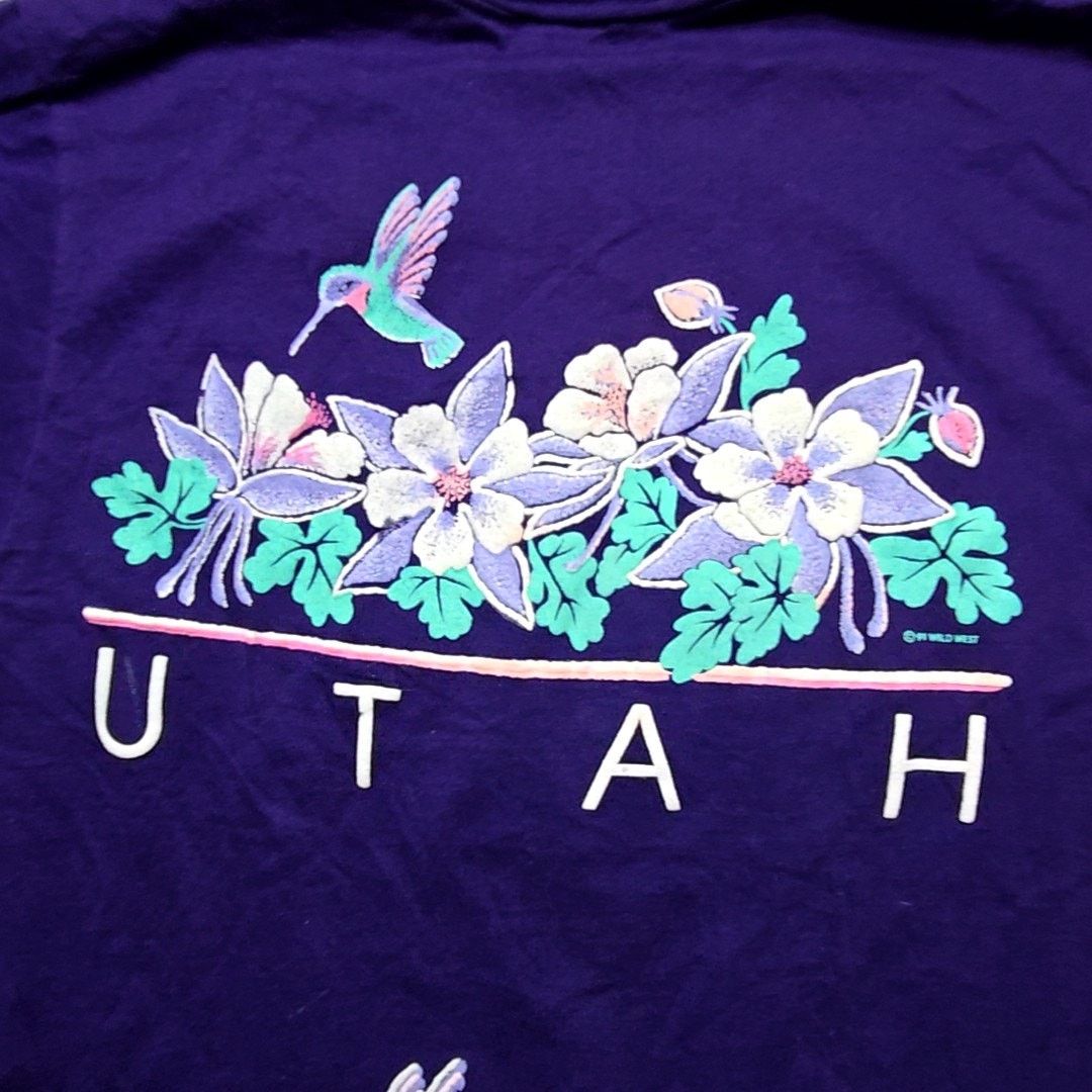 Jerzees Vintage Utah Graphic Hummingbird Purple Test Print M Shirt Size US M / EU 48-50 / 2 - 7 Thumbnail