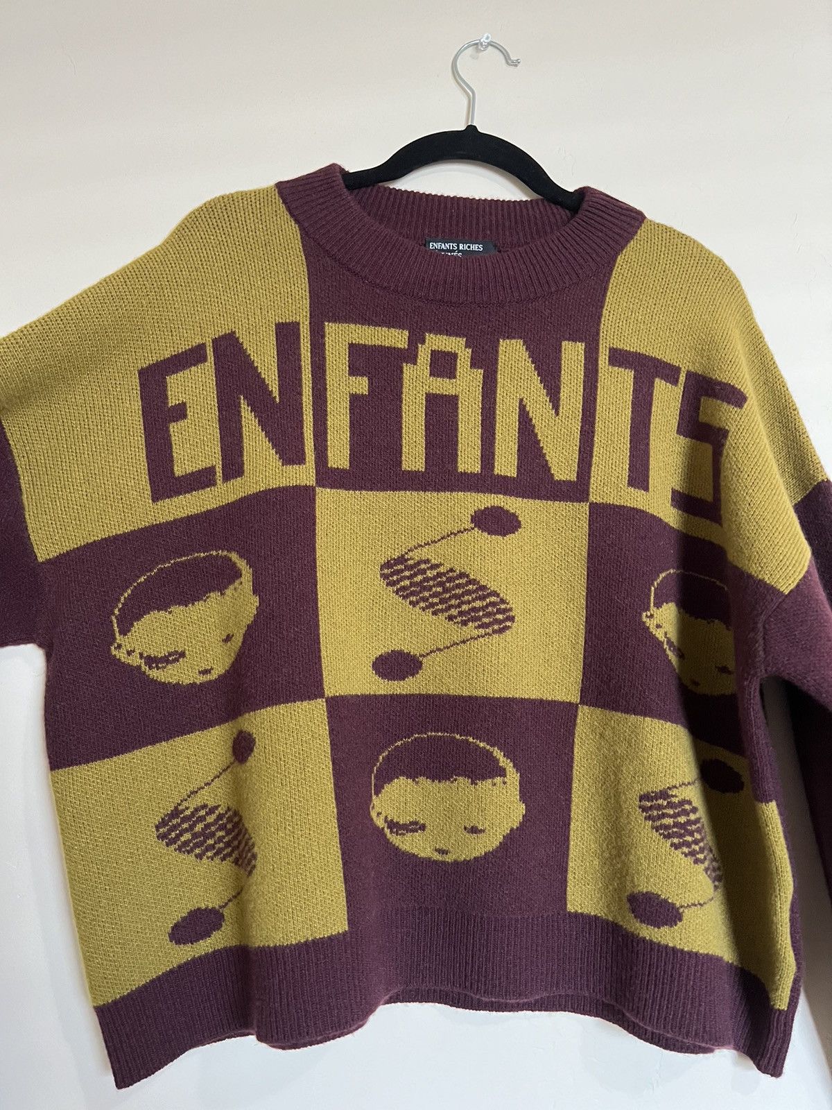 Enfants Riches Deprimes Intarsia Checker Knit-Logo Cropped Sweater FW22 Size US XL / EU 56 / 4 - 3 Thumbnail