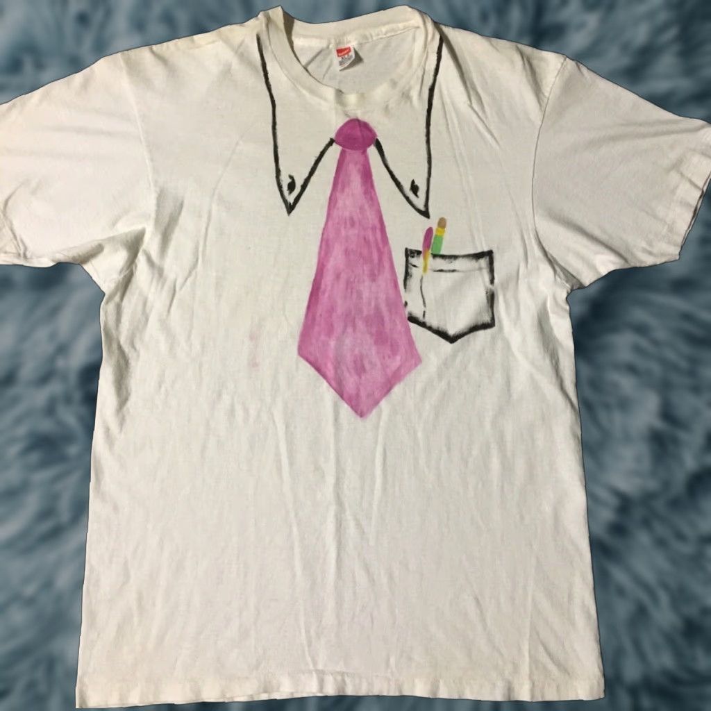 Hanes VINTAGE Hanes T-Shirt Shirt Mens L White 80s Grunge Logo Joke 90s California USA Punk Rock Trucker Thrashed Funny Humor Office Single Stitch Sleeve Size US L / EU 52-54 / 3 - 1 Thumbnail