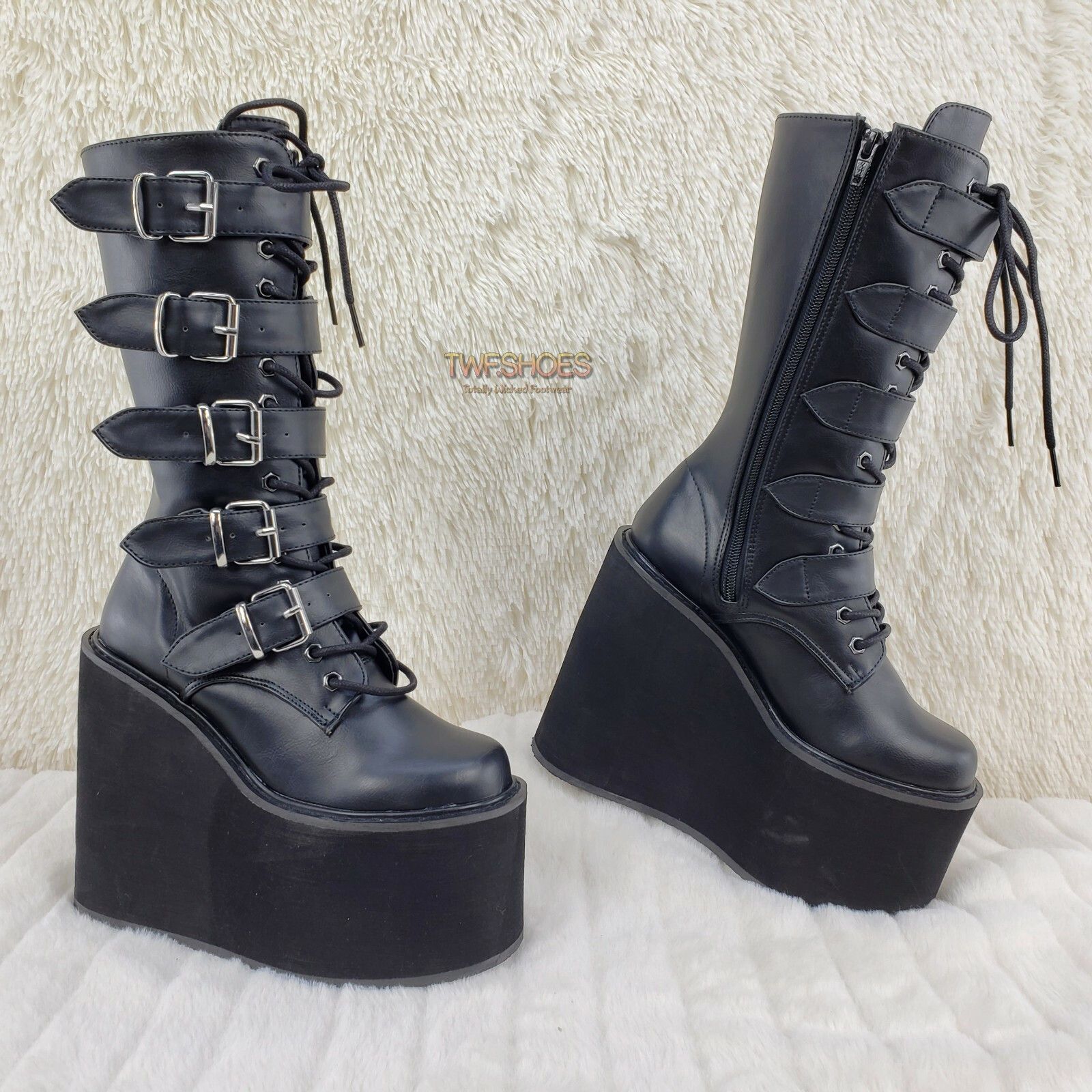 Demonia Cult DEMONIA Swing 220 Black Matte Multi Buckle Goth Mid-Calf Boo Size US 11 / IT 41 - 3 Thumbnail