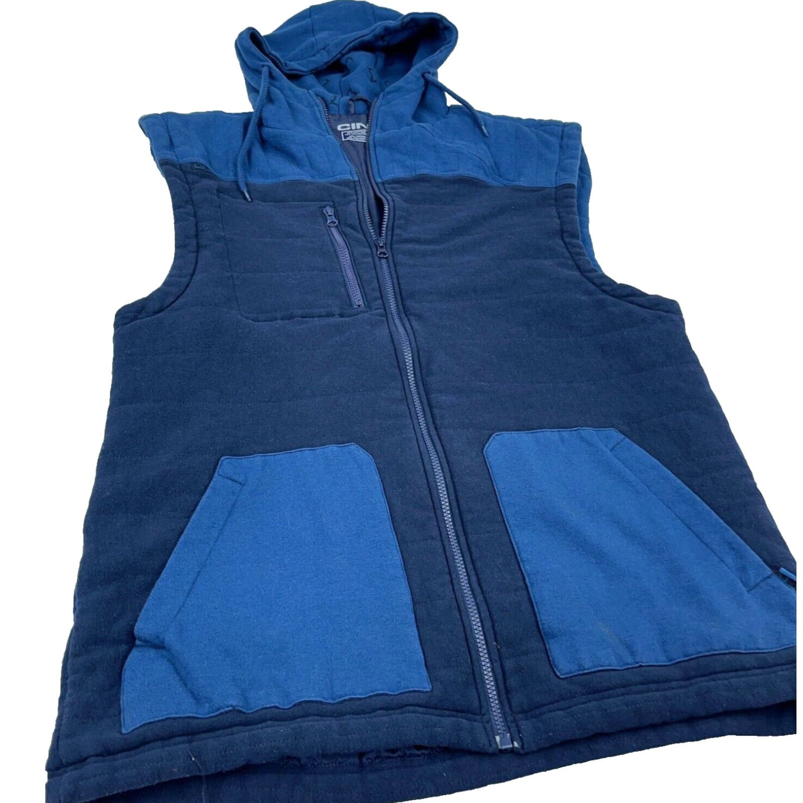 Vintage Cinch Vest Men 2XL Blue Jacket Hooded Sleeveless Full Zip Adult Size US XXL / EU 58 / 5 - 3 Thumbnail