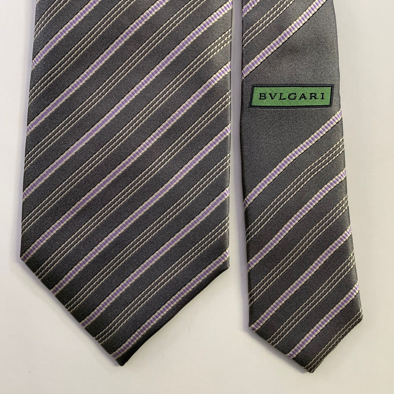 Bvlgari BVLGARI Grey Lavender Diagonal Stripe Silk Tie Size ONE SIZE - 1 Thumbnail