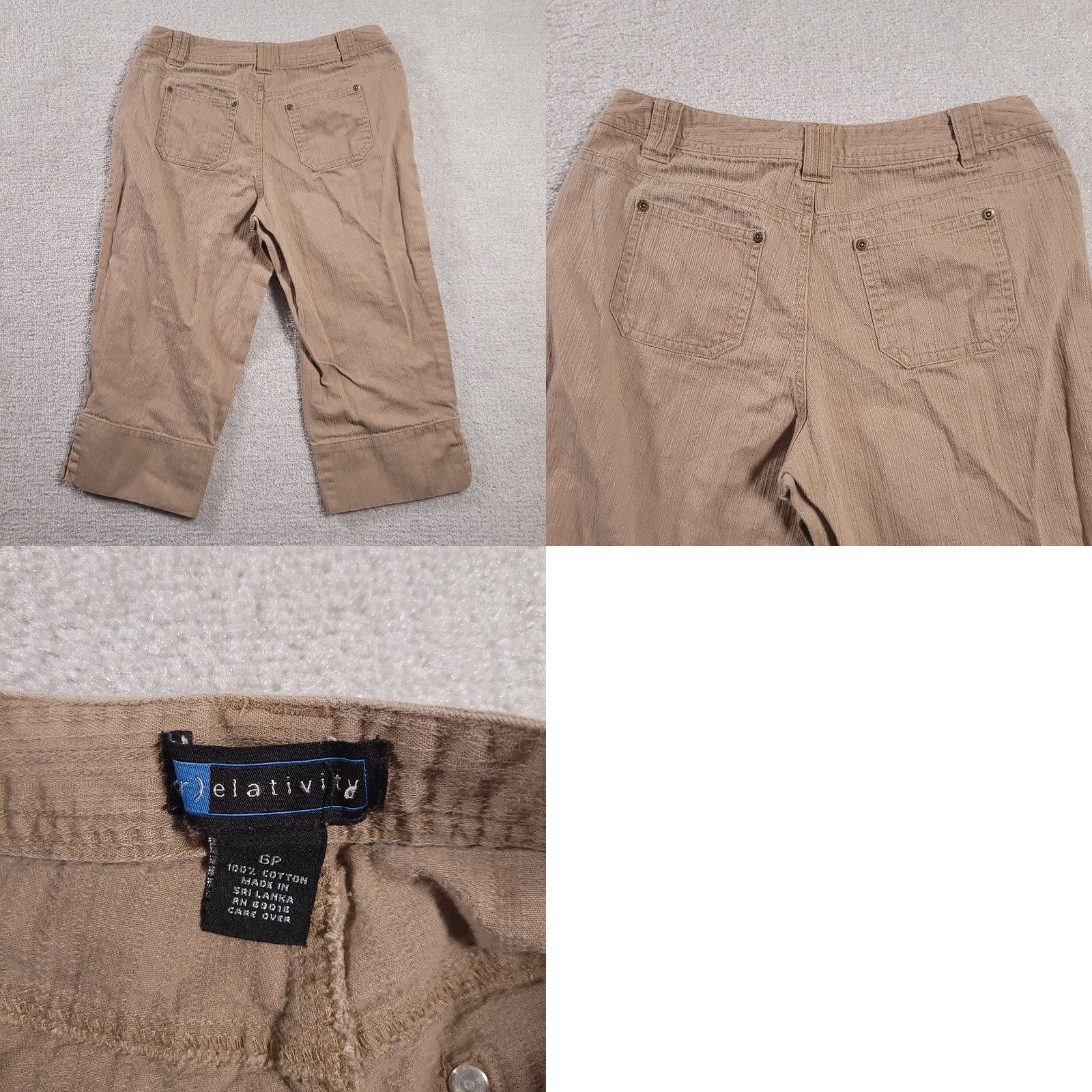 Vintage Relativity Womens Capri Pants Beige Cotton Cropped Trouser Size 6P Casual Size 28" / US 6 / IT 42 - 8 Thumbnail