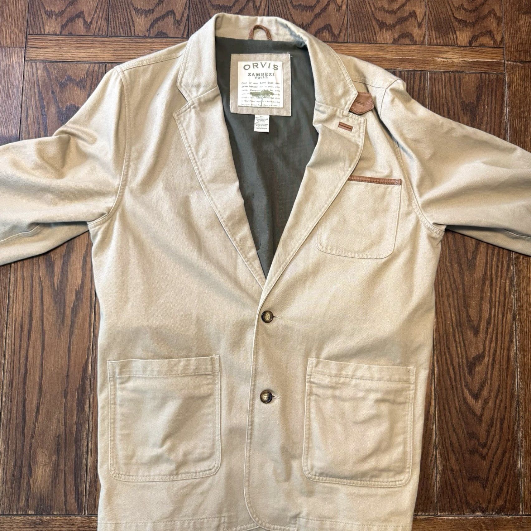 Orvis Orvis Zambezi Twill Safari Jacket Mens 42 Long Beige Hunting Field Blazer Patch Size 42R - 2 Thumbnail