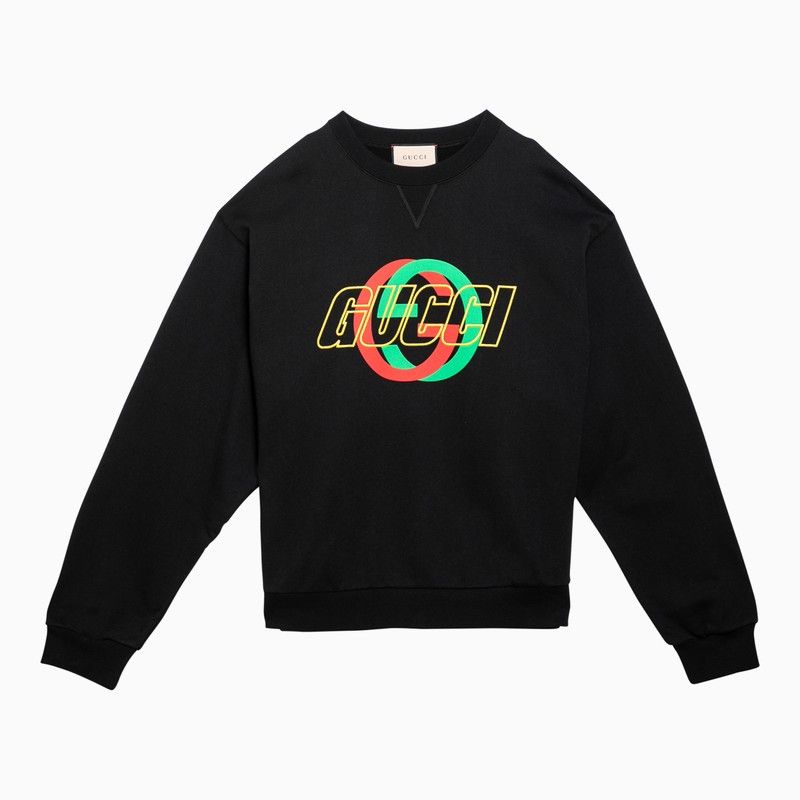 image of Gucci Black Cotton Crewneck Sweatshirt With Logo in White, Men's (Size XL)