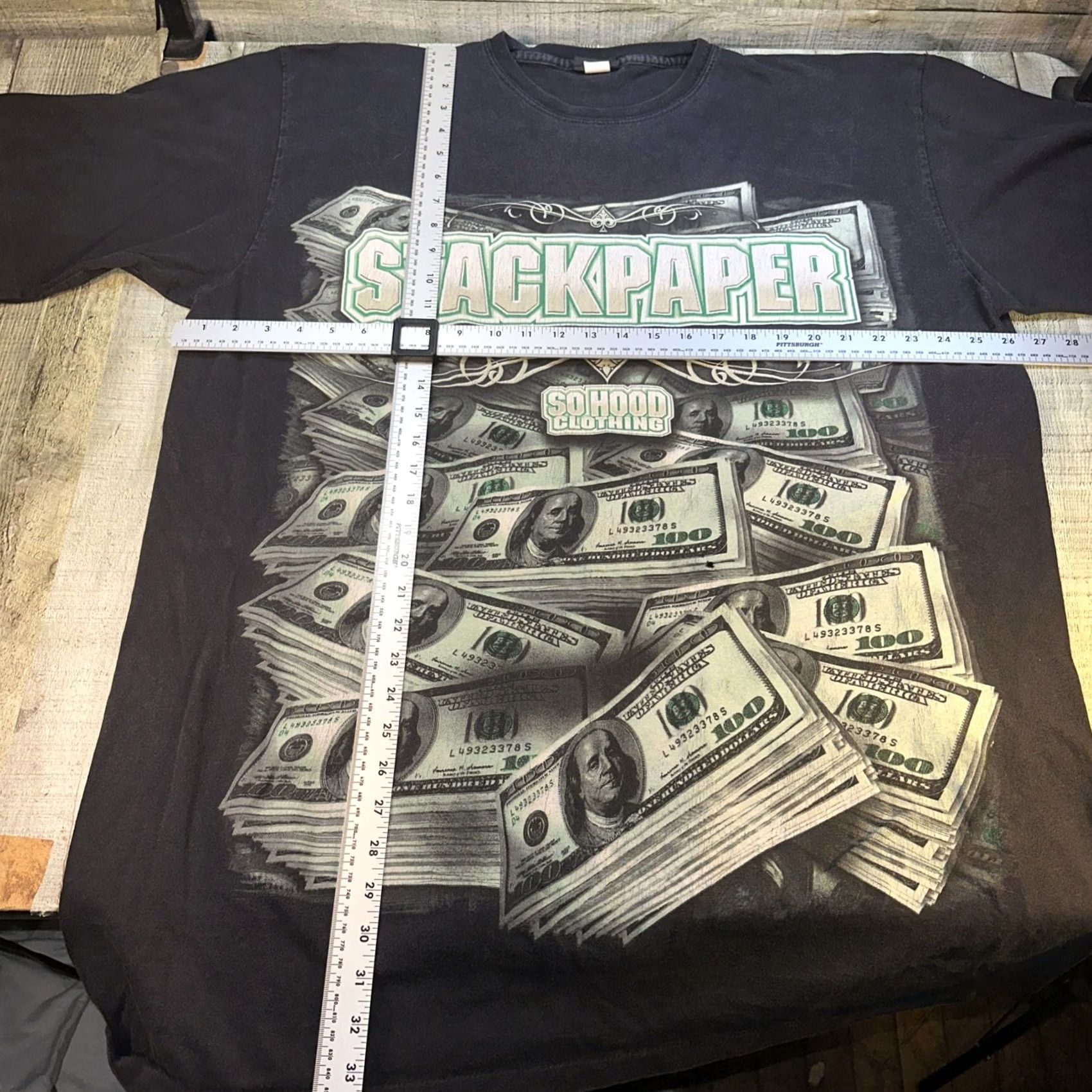 Vintage VINTAGE So Hood Clothing Stackpaper 2XL Graphic Money T-Shirt Black Streetwear Mens Size US XXL / EU 58 / 5 - 3 Thumbnail
