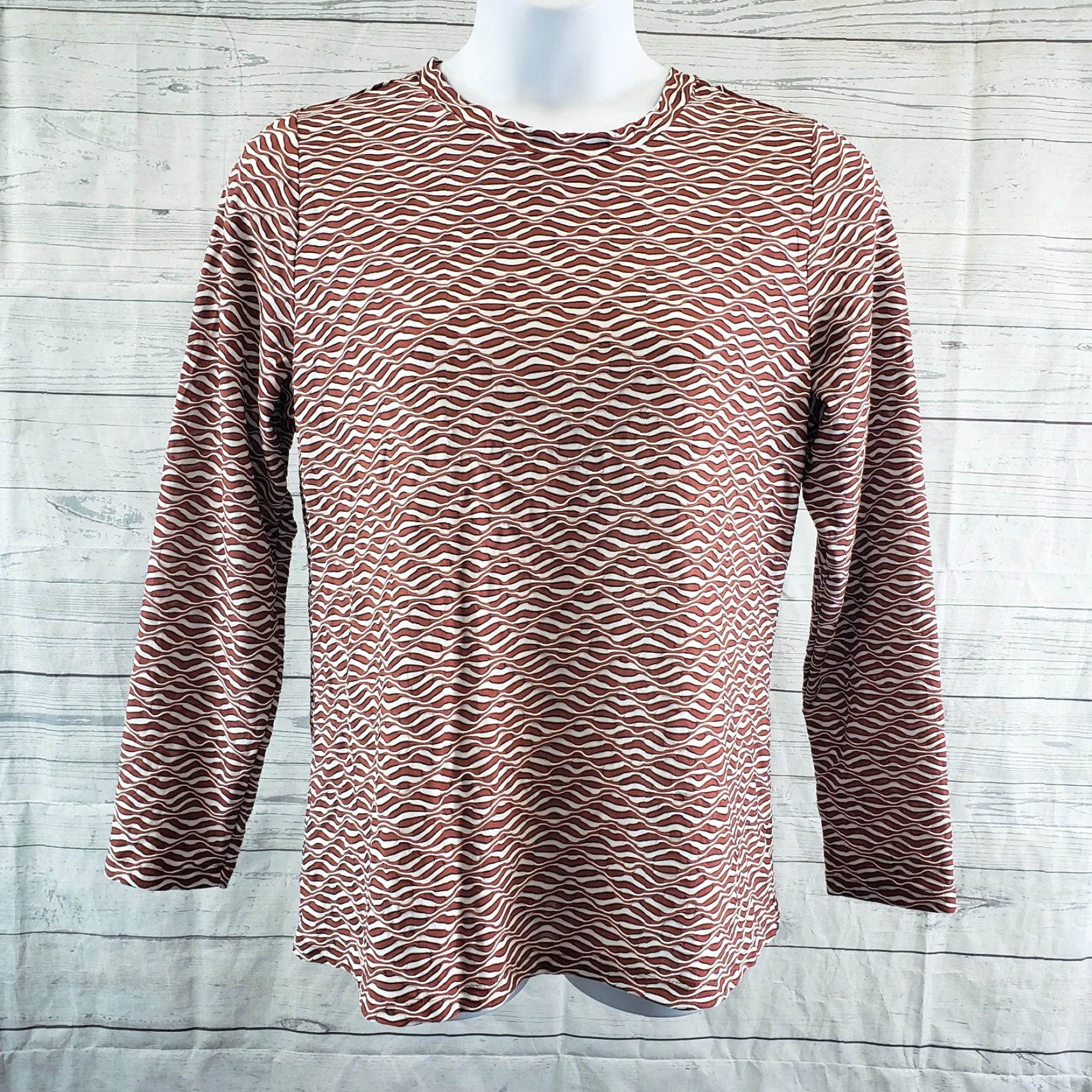 Vintage Ava & Viv Womens Jacquard Top Sz X White Burgundy Long Sleeve Blouse Shirt Womens X Plus Pullover Knit Basic Everyday Wear Size XL / US 12-14 / IT 48-50 - 2 Thumbnail