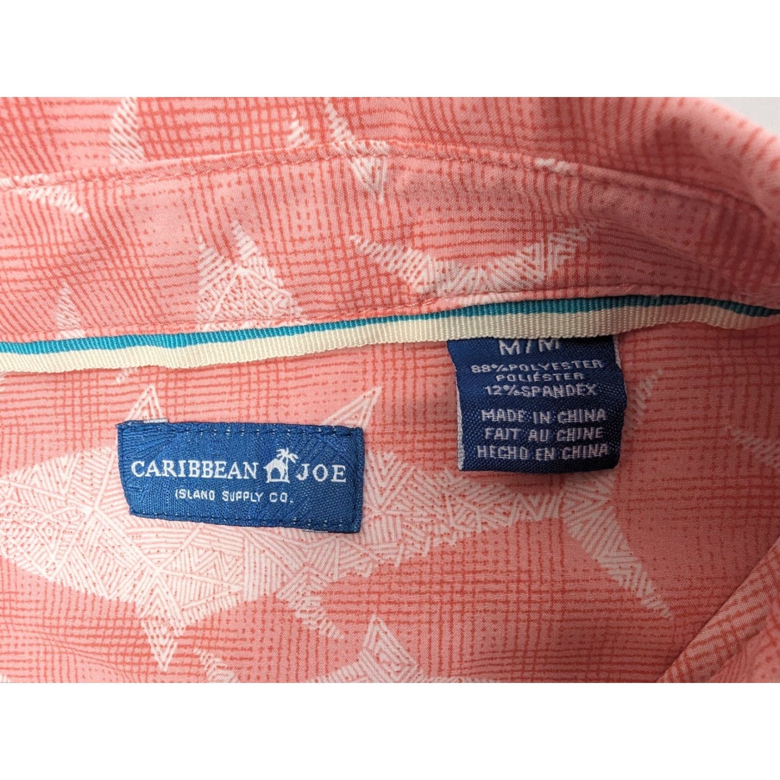 Pinko Caribbean Joe Button-Up Shirt Coral Pink Hawaiian Tropical Short Sleeve M Men's Beach Vacation Aloha Floral Pattern Easy Care Lightweight Wool? Size US M / EU 48-50 / 2 - 6 Thumbnail