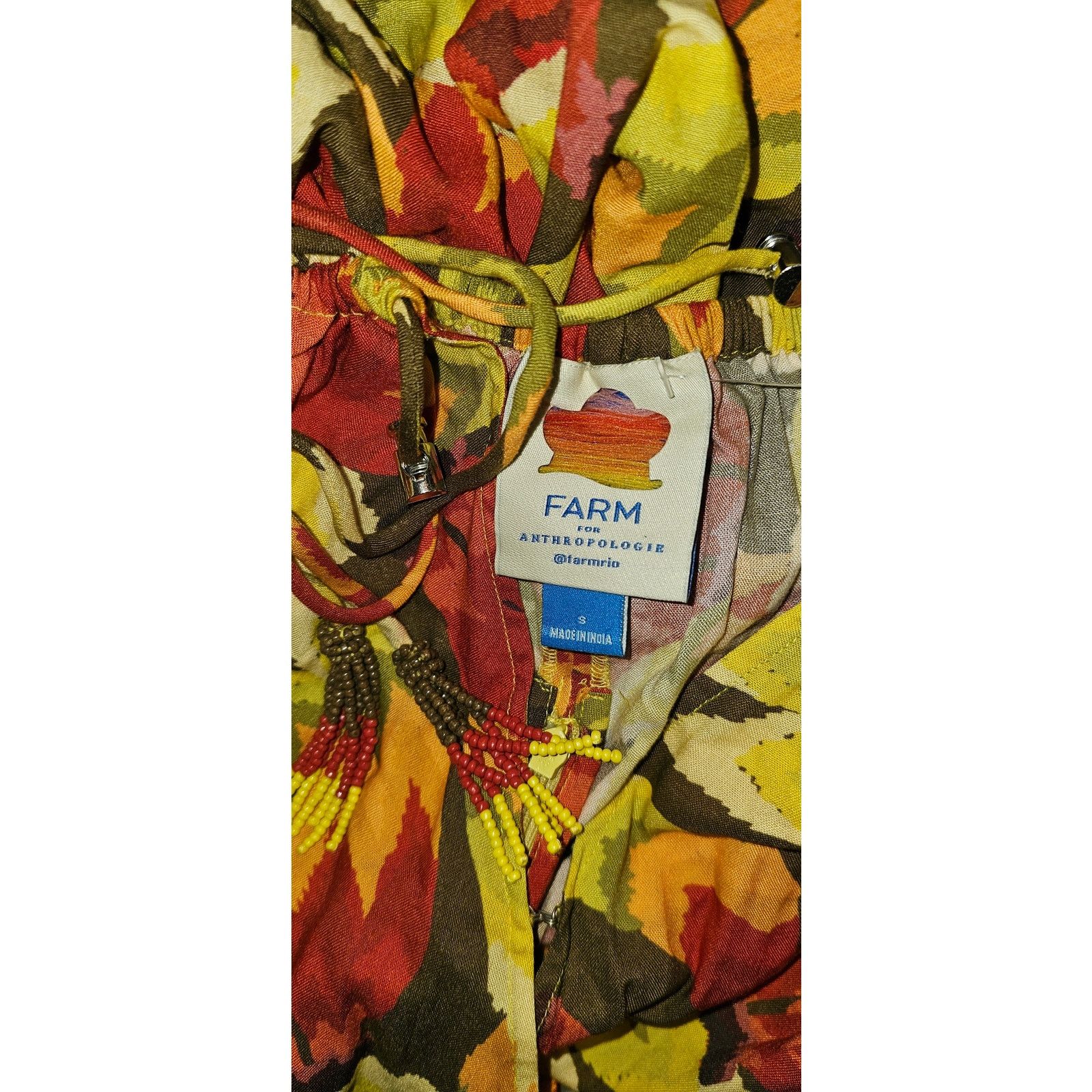 Anthropologie × Farm Rio New Fruit Print Wide Leg Jumpsuit $188 SMALL Yellow Tassels Size 28" / US 6 / IT 42 - 5 Thumbnail