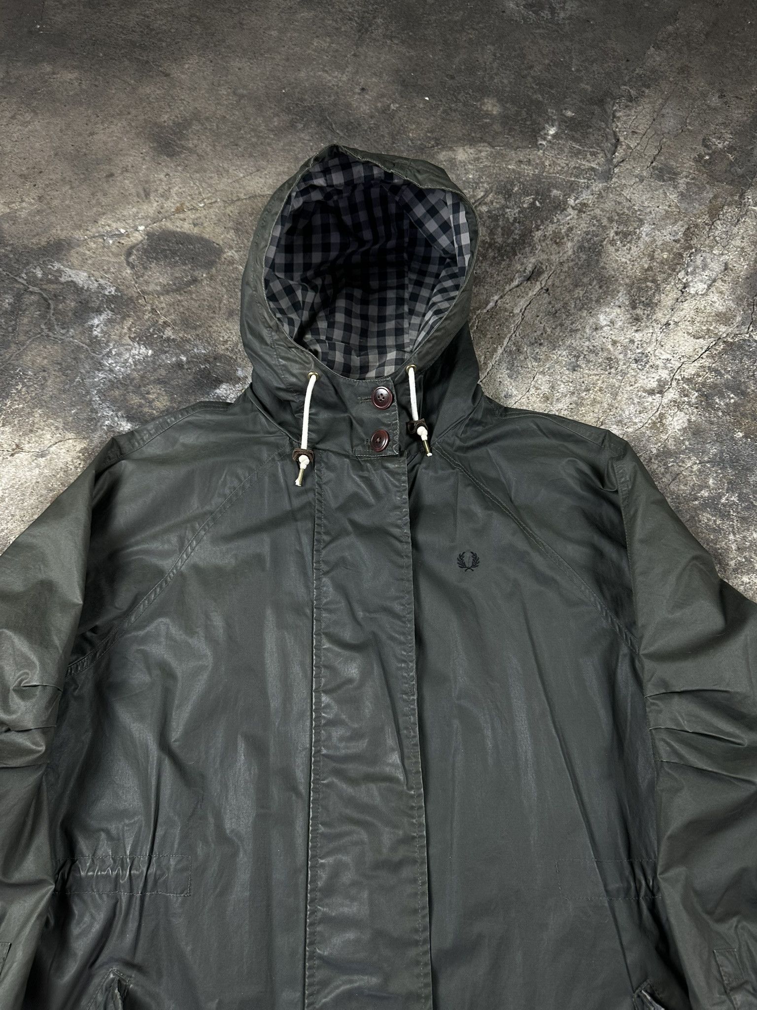 FRED Fred Perry Waxed Wind Rain Raincoat Coat Size L / US 10 / IT 46 - 4 Thumbnail