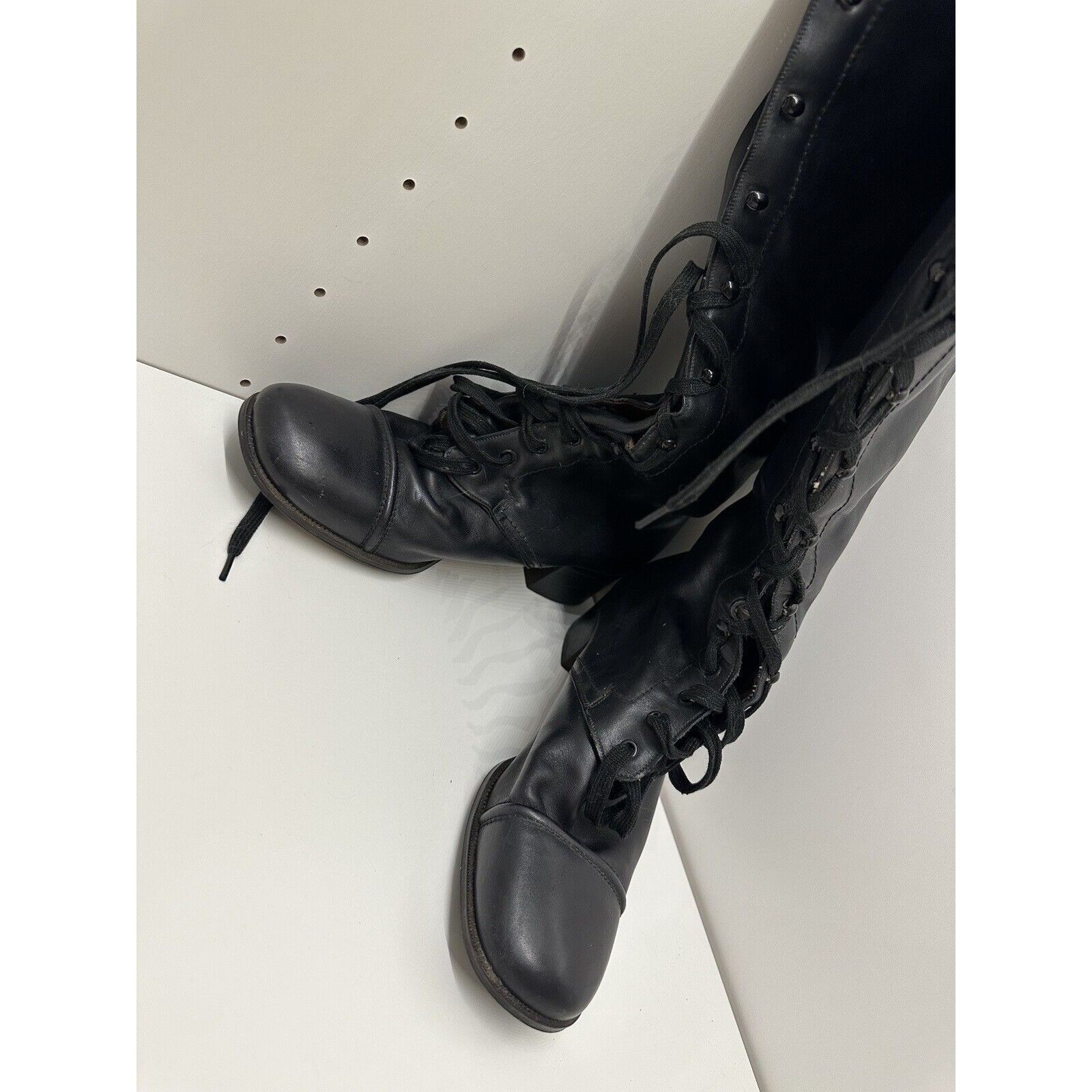 Vintage Vtg Crockett & Jones Corset lace up boots Sherpa Lined Black Size US 5.5 / IT 35.5 - 2 Thumbnail