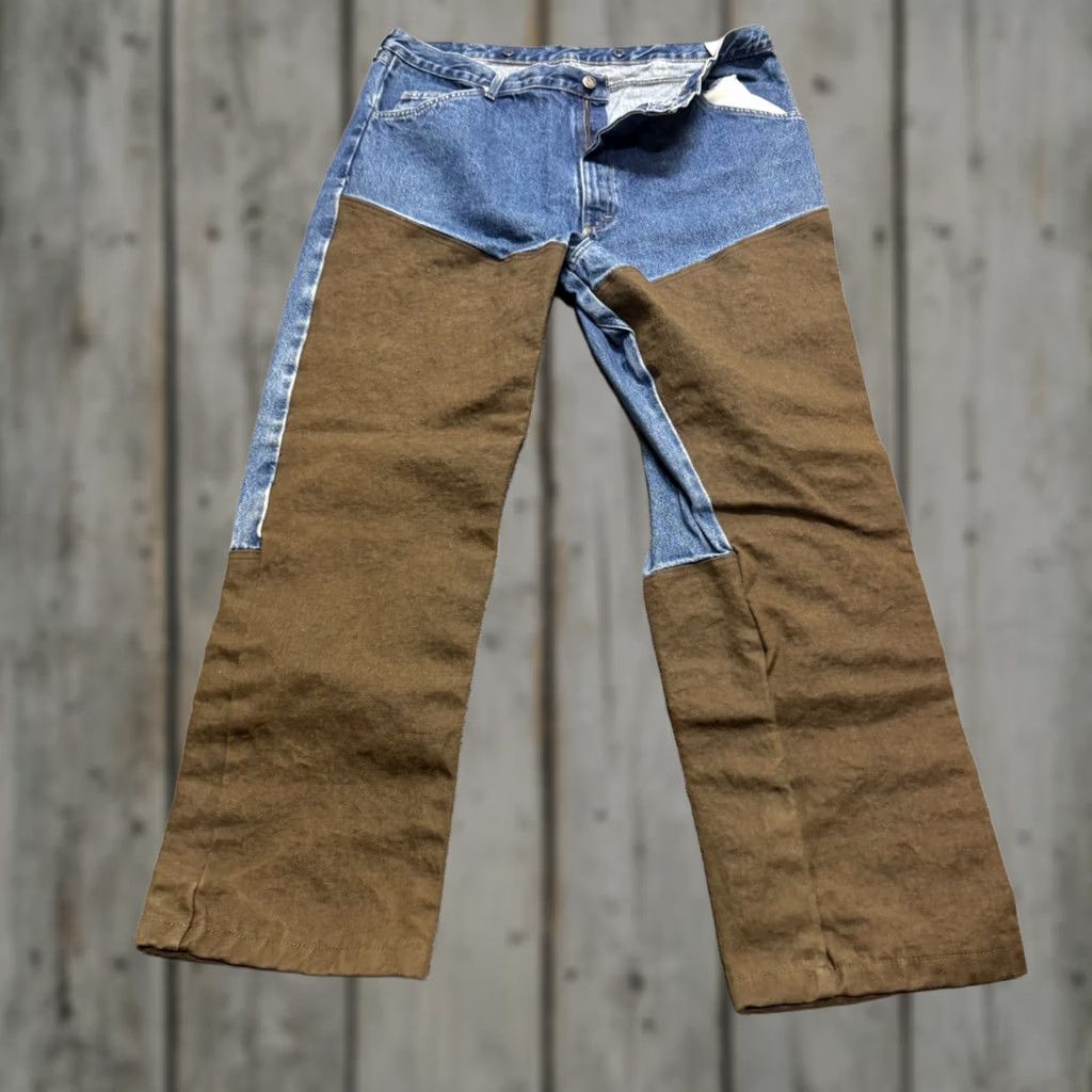 Wrangler VINTAGE Wrangler Pro Gear Jeans Men 38x32 Blue Brown Workwear Canvas Overlay Straight Denim Pants Mens Regular Size 38 Blue Brown Distressed Size US 38 / EU 54 - 1 Thumbnail