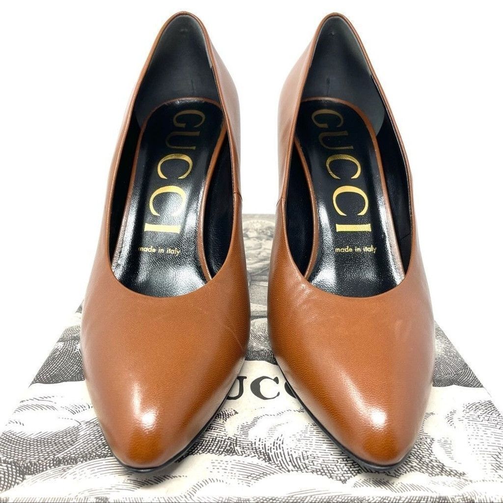 Gucci NEW Authentic Gucci Brown Vamp High Heel Leather Pumps 38.5 Size US 8.5 / IT 38.5 - 6 Thumbnail