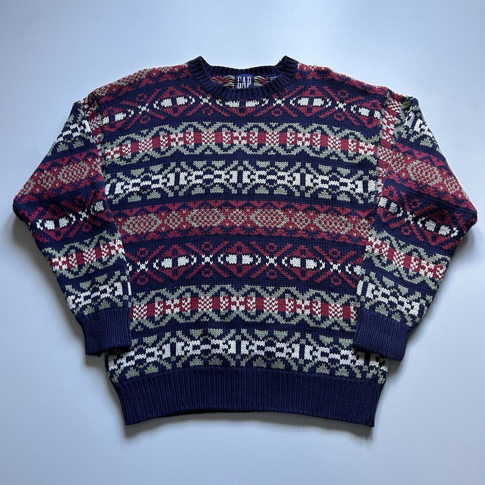 Gap Vintage 90s GAP Knit Sweater Large Geometric Pattern Rare Size US L / EU 52-54 / 3 - 1 Thumbnail