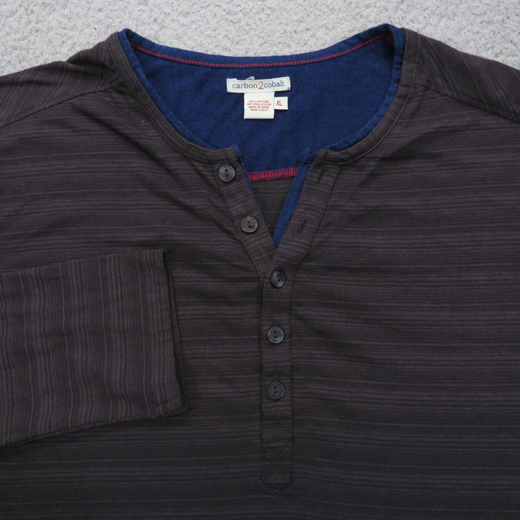 Carbon2Cobalt Carbon 2 Cobalt Shirt Mens XL Gray Henley Long Sleeve Stripe Double Layer Knit Size US XL / EU 56 / 4 - 2 Thumbnail