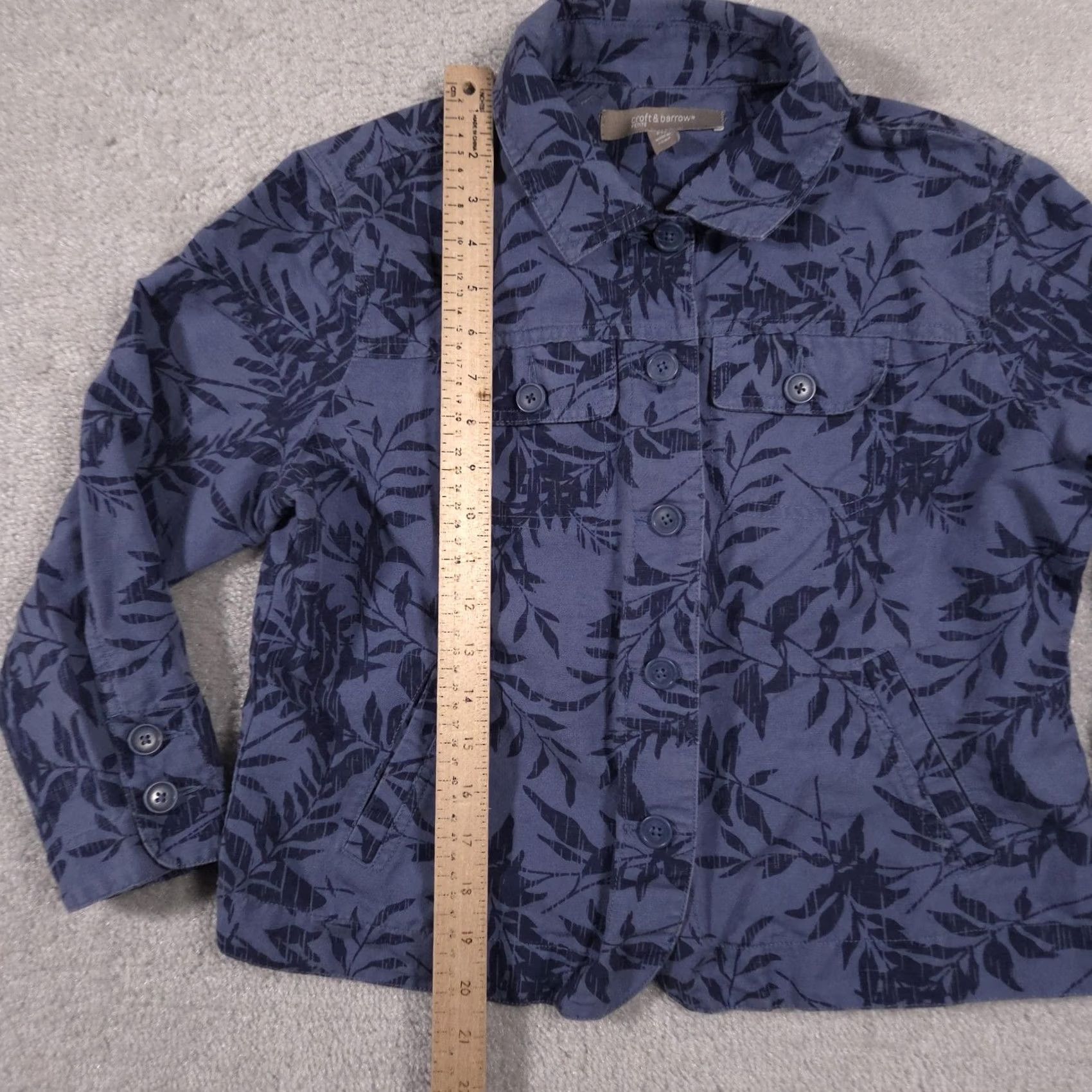 Croft & Barrow Croft & Barrow Jacket Womens Petite Medium Blue Leaf Print Linen Cotton Button Up Size M / US 6-8 / IT 42-44 - 7 Thumbnail