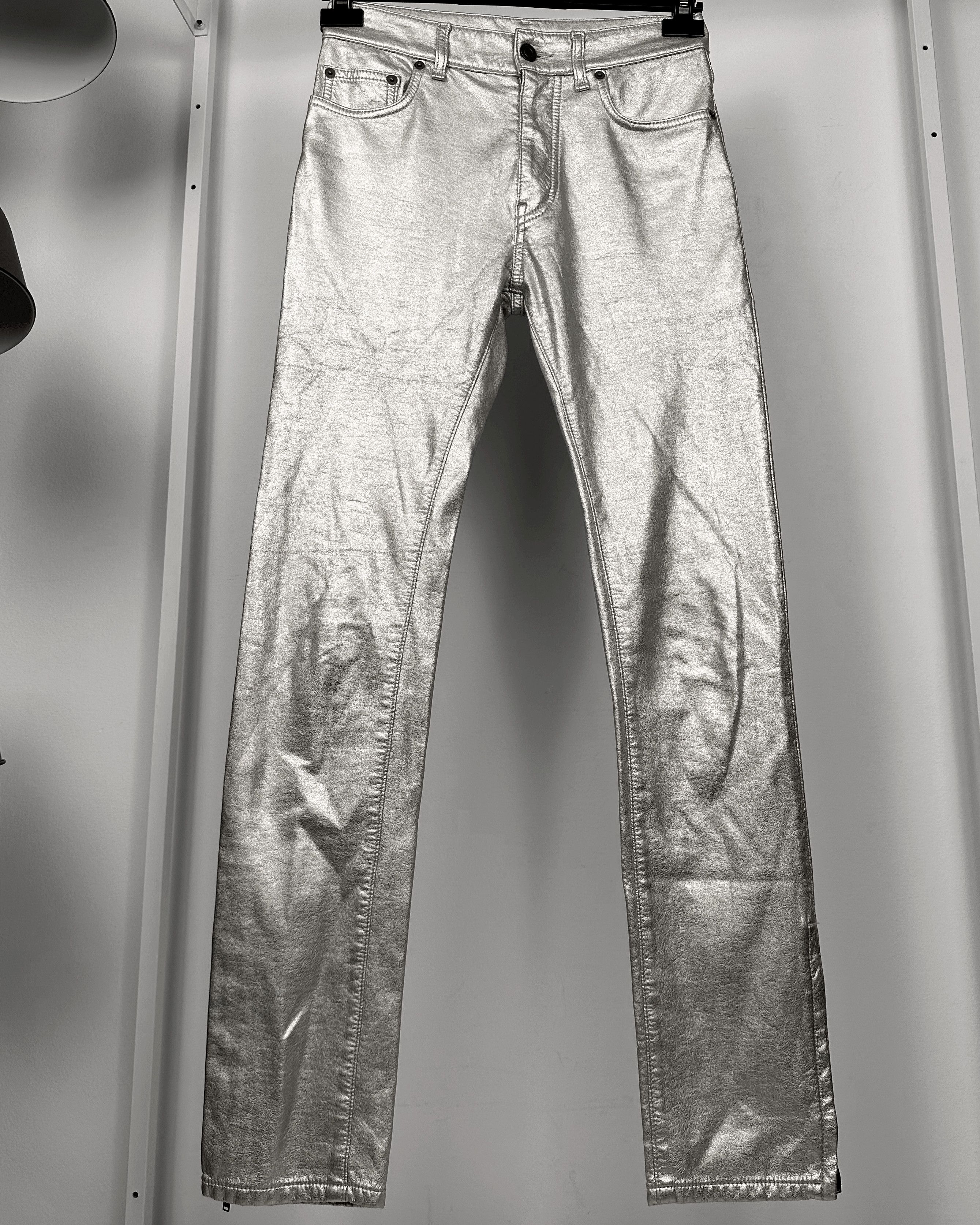 Hedi Slimane × Saint Laurent Paris Saint Laurent Paris Silver Sample Faux Leather Pants Size US 28 / EU 44 - 3 Thumbnail