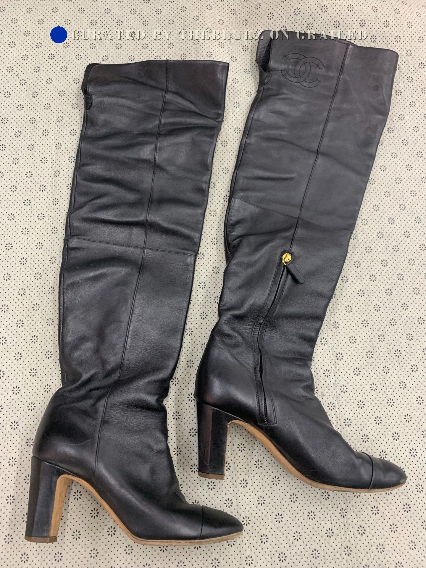 Chanel Chanel Black Over-the-Knee Leather Boots Size US 6.5 / IT 36.5 - 1 Thumbnail