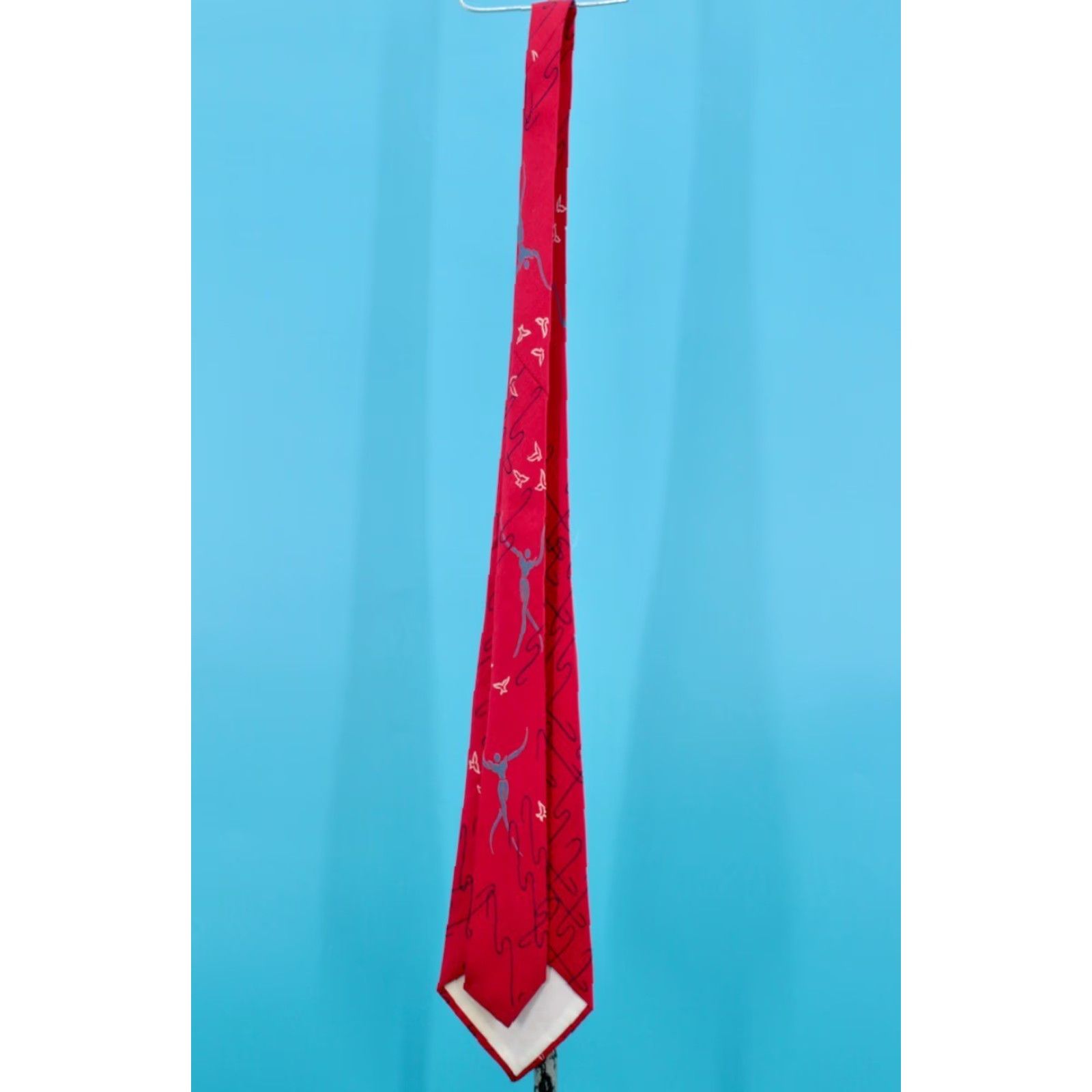 Vintage VTG E&W 1940s Red Necktie Silk Tie / Abstract Human Figures / 54.5" L 4.5" W / Original / Men Size ONE SIZE - 4 Thumbnail