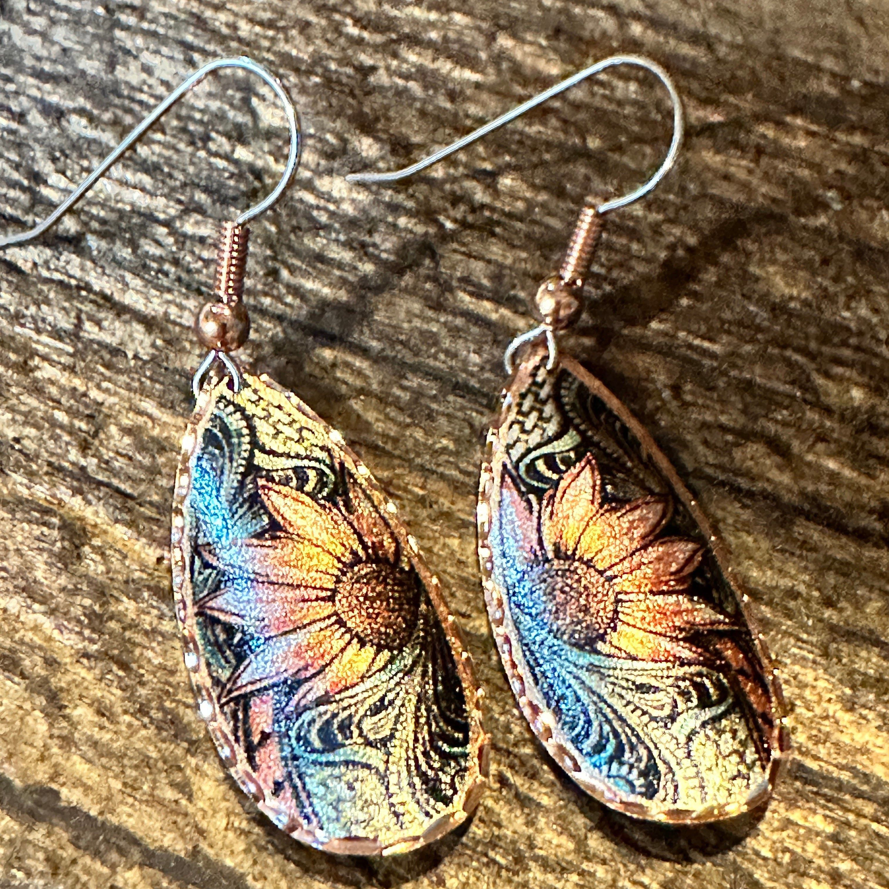 Other Handmade Boho Copper Earrings, Diamond Cut Sunflower Native Size ONE SIZE - 9 Thumbnail