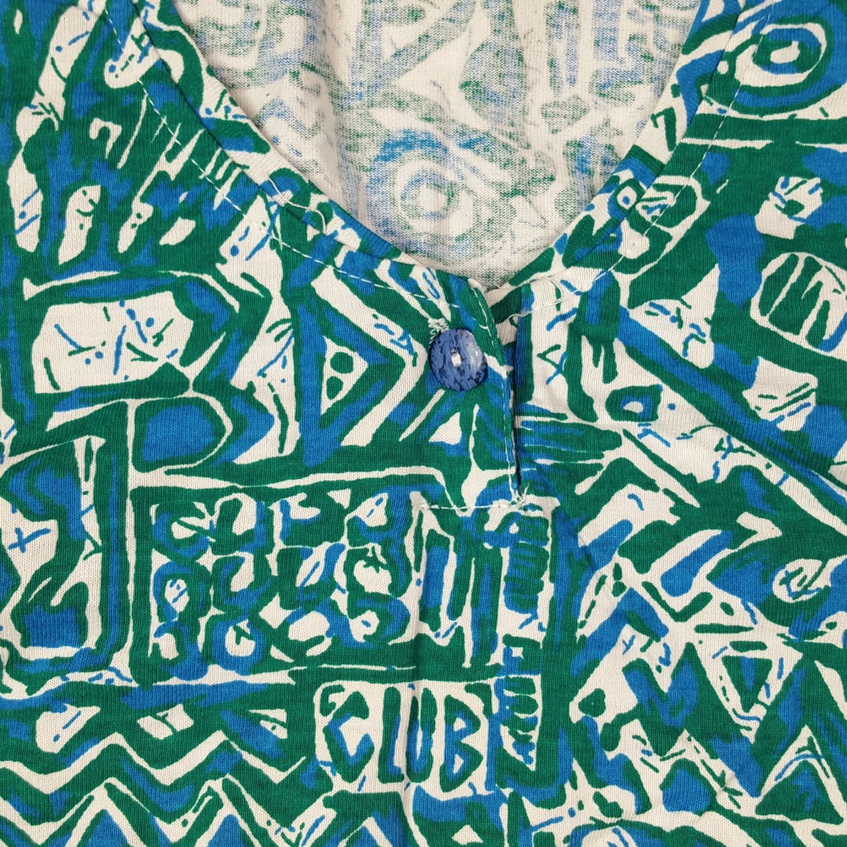 Beverly Hills Polo Club VINTAGE Aztec Teal Beverly Hills Polo Club T-Shirt Womens Medium Short Sleeve Henley Beach Art 90s Vintage Retro 90s Beach Shirt Womens M Green Top Size M / US 6-8 / IT 42-44 - 3 Thumbnail