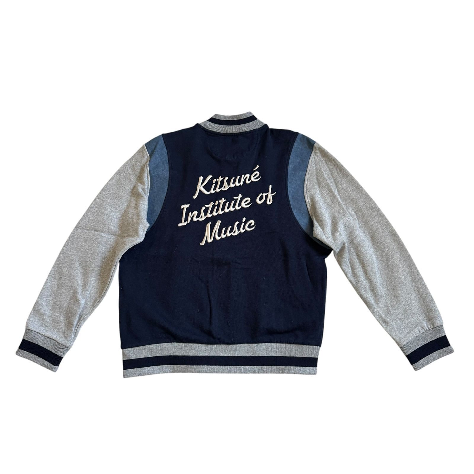 Maison Kitsune Maison Kitsune Varsity Stadium Jacket Navy Grey Size US L / EU 52-54 / 3 - 2 Thumbnail