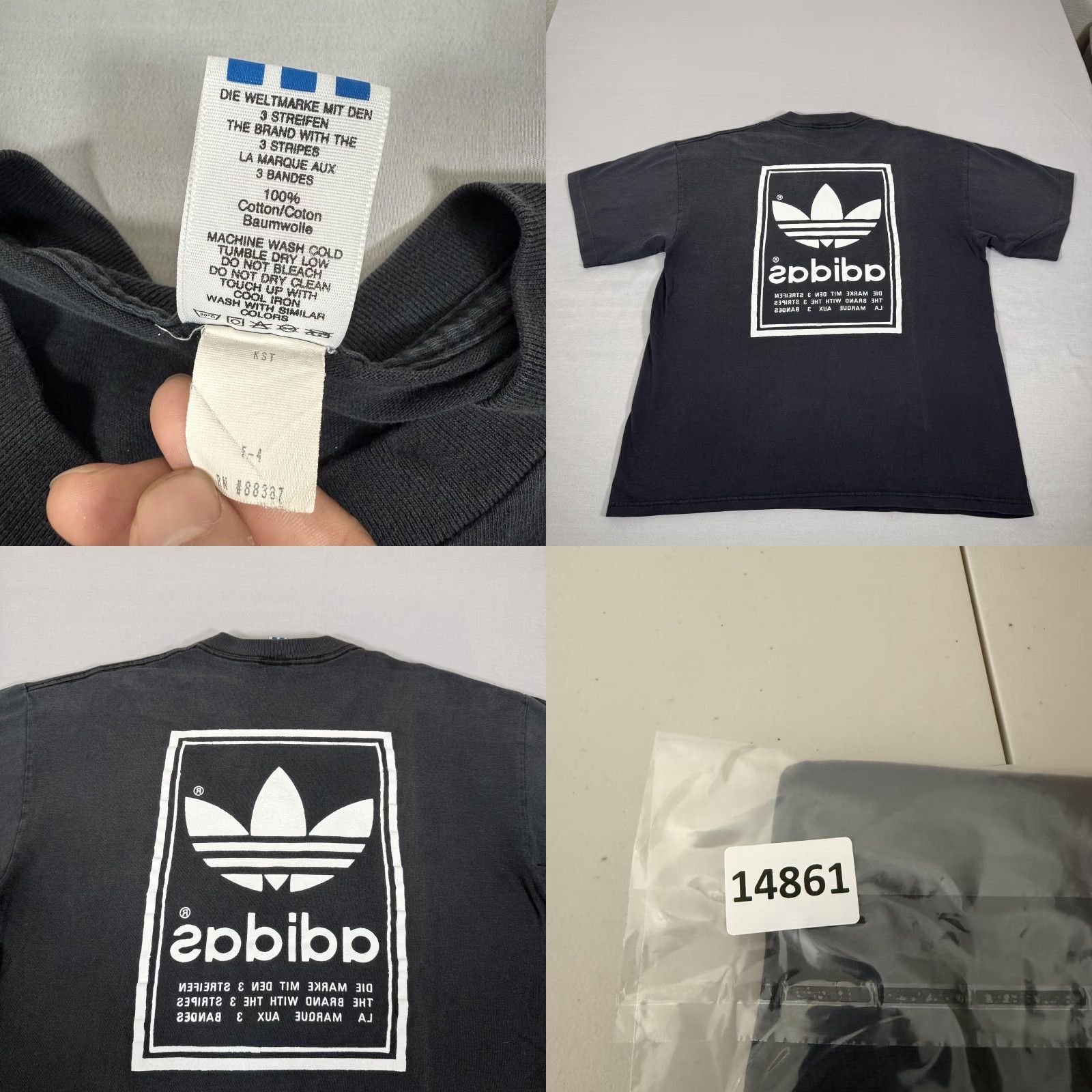 Adidas VINTAGE adidas Shirt Mens Large Black Trefoil 90s Tee Crew Neck Short Sleeve Graphic Print Leather? No. Size US L / EU 52-54 / 3 - 8 Thumbnail