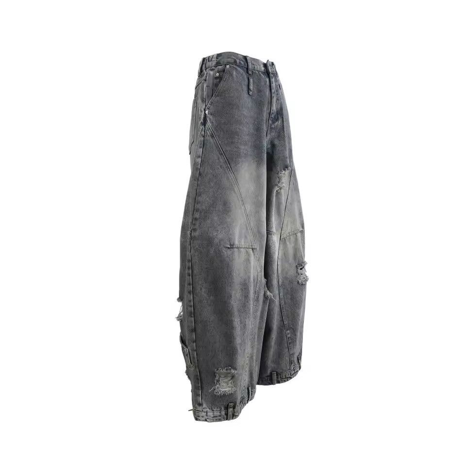 Jean Washed Distressed Ripped Elastic Waist Wide Leg Jeans Pants Size US 26 / EU 42 - 3 Thumbnail