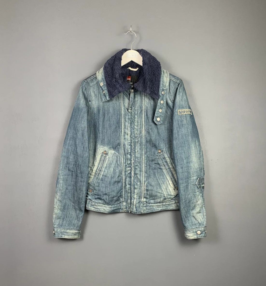 Vintage DIESEL Sherpa Stonewash Denim Biker Bomber Jacket