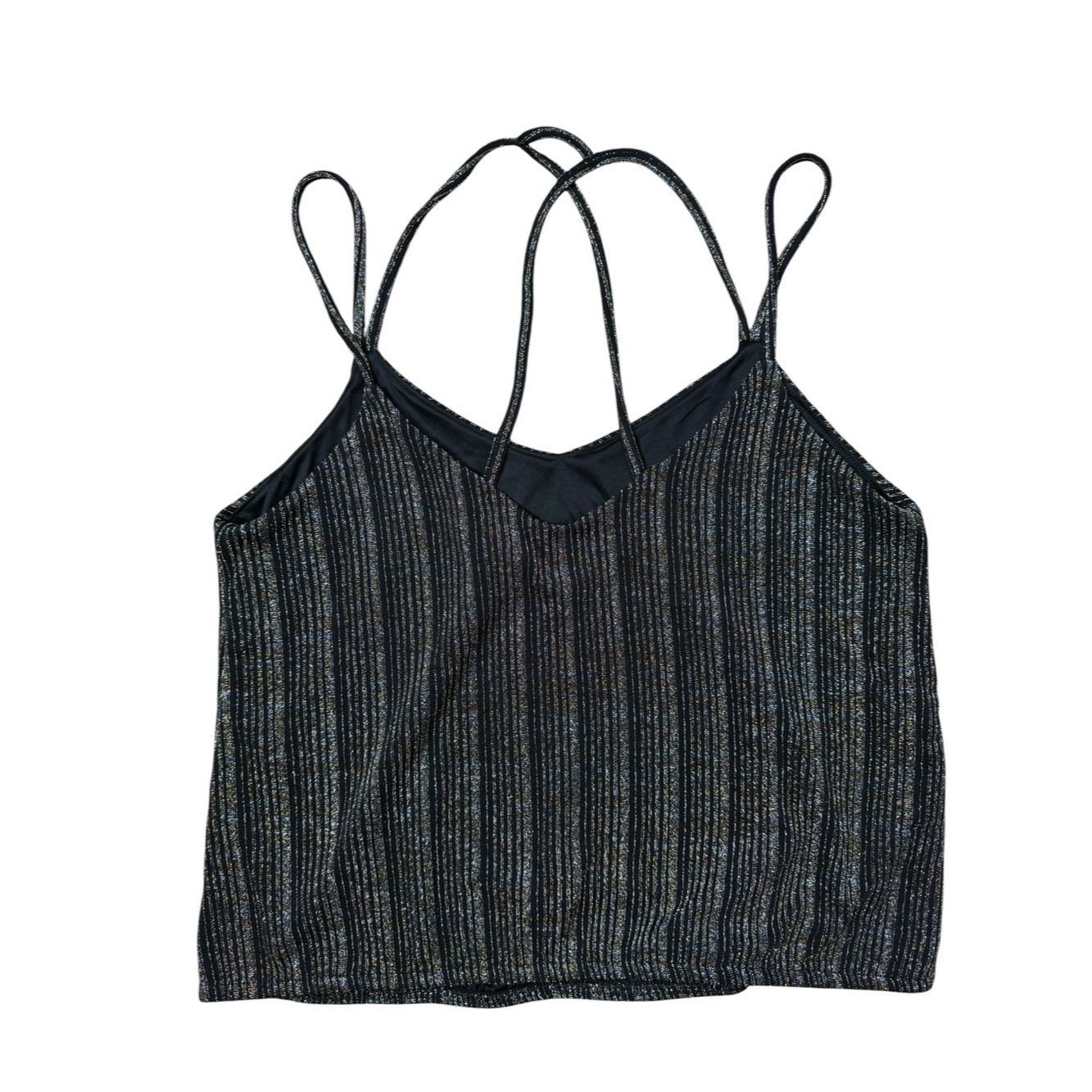 Express Express Black Silver Gold Sparkle Striped V-Neck Cami with Size M / US 6-8 / IT 42-44 - 3 Thumbnail