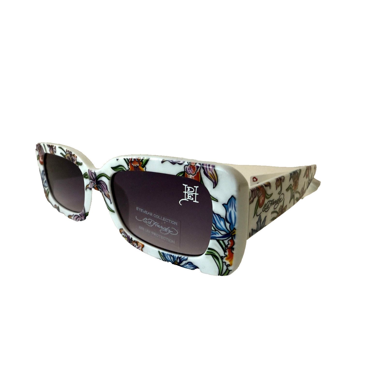Ed Hardy Ed Hardy Sunglasses Womens White Floral Oversized Rectangle Size ONE SIZE - 1 Thumbnail