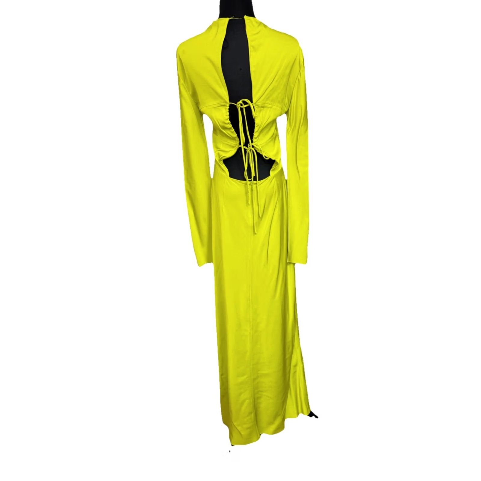 Zara Zara Lime Green Neon Long Sleeve Tie Up Back Satin Dress Size Small Size S / US 4 / IT 40 - 4 Thumbnail