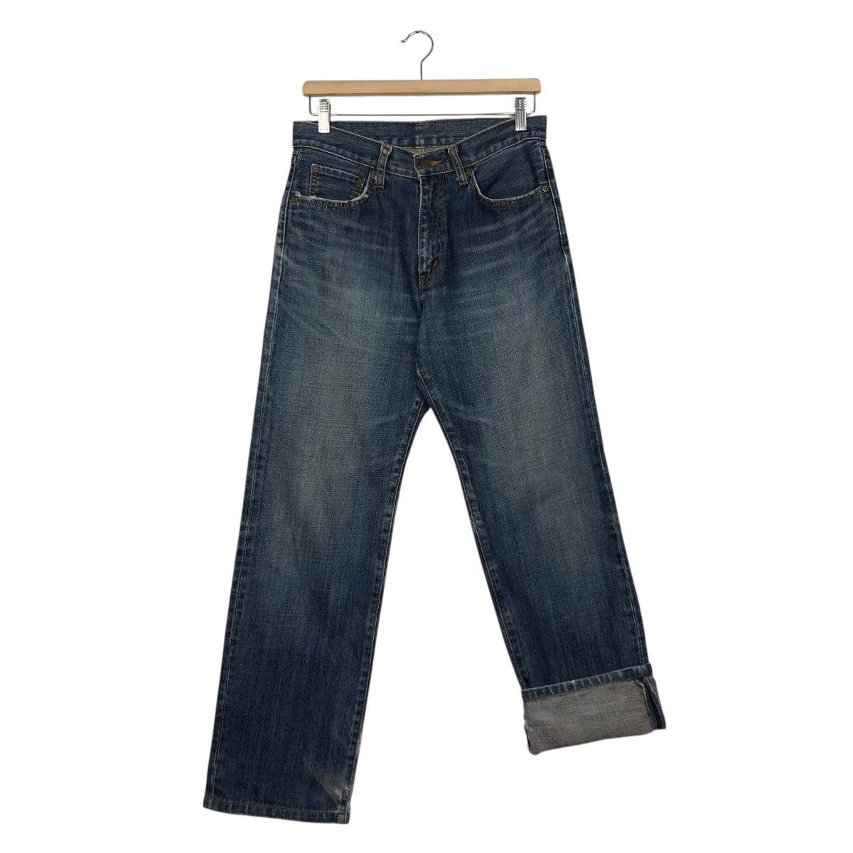 Japanese Brand Ring Denim Dark Wash Straight Leg Jeans Faded Size US 30 / EU 46 - 14 Thumbnail