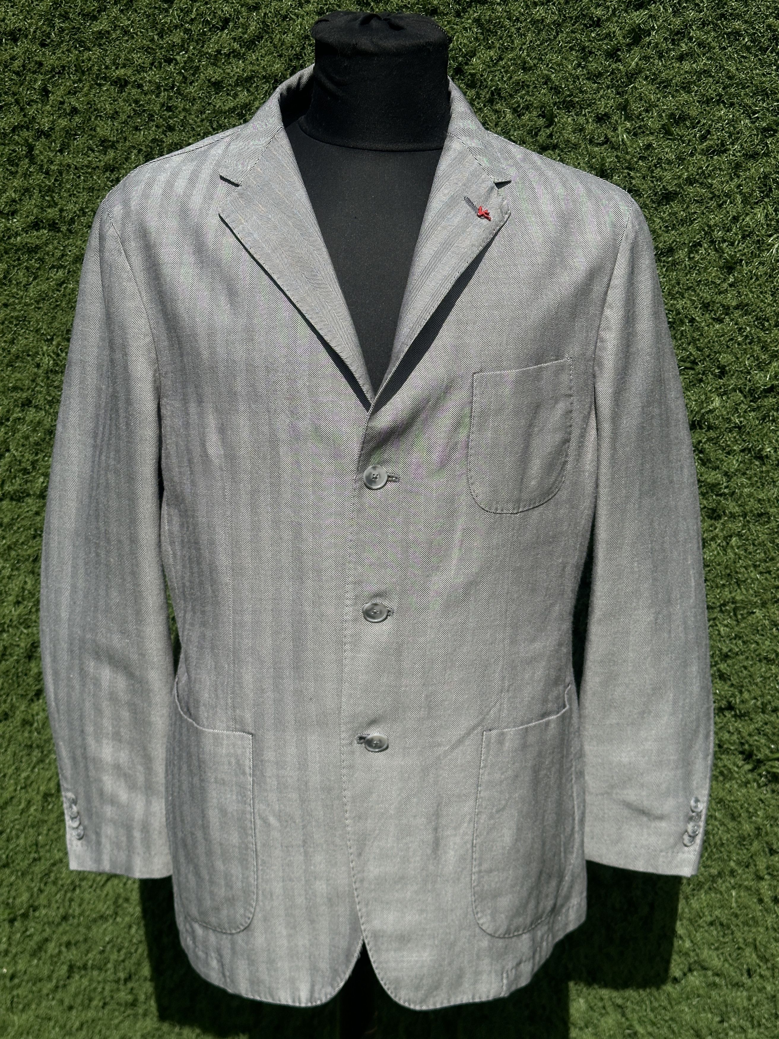 Isaia Isaia Napoli Suit Jacket 52 Gray Wool Linen Sport Coat 3B Size 52R - 1 Thumbnail