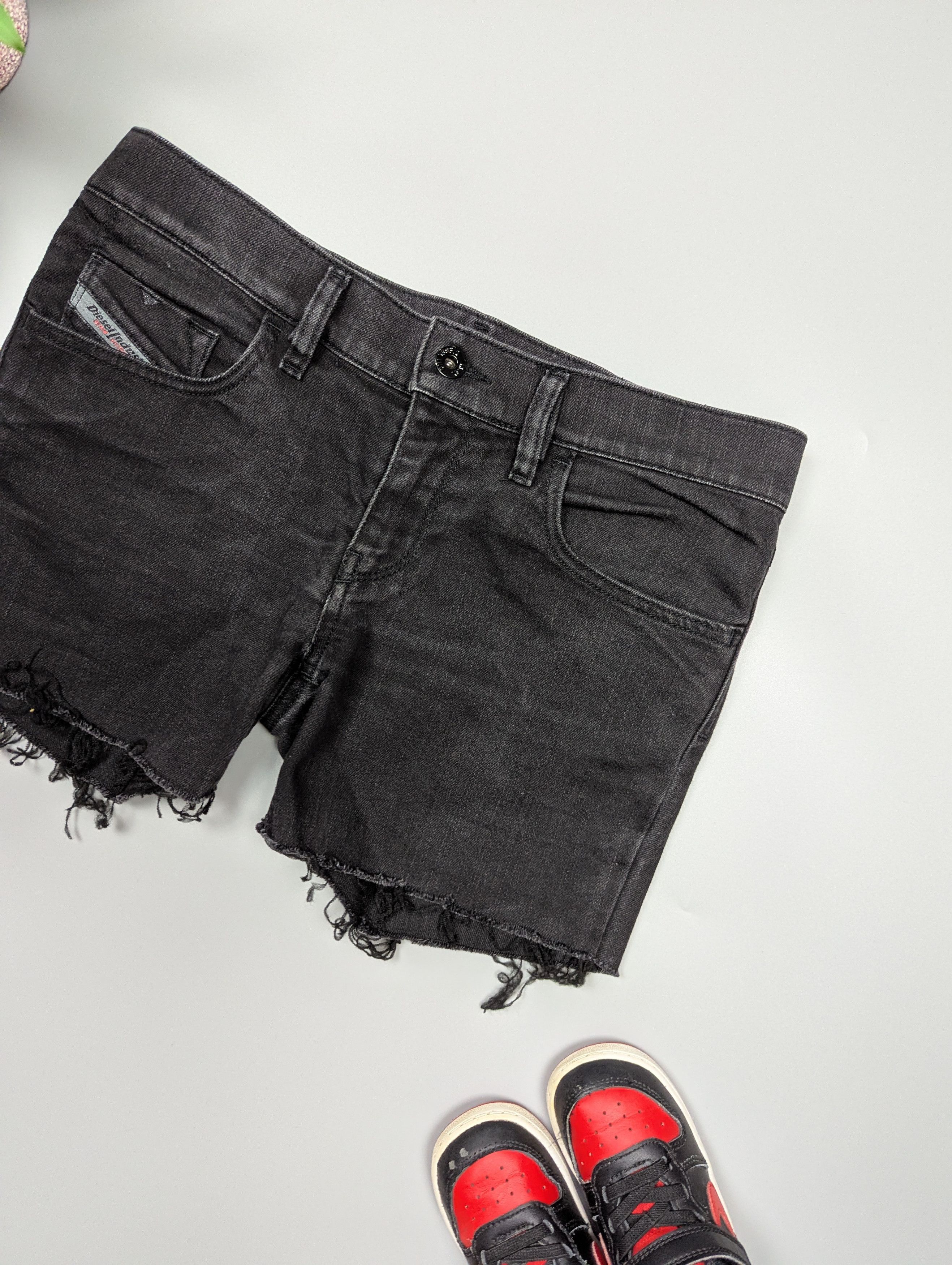 Diesel Vintage Women's Super Slim Stretch Black Distressed Shorts Size 29" - 2 Thumbnail