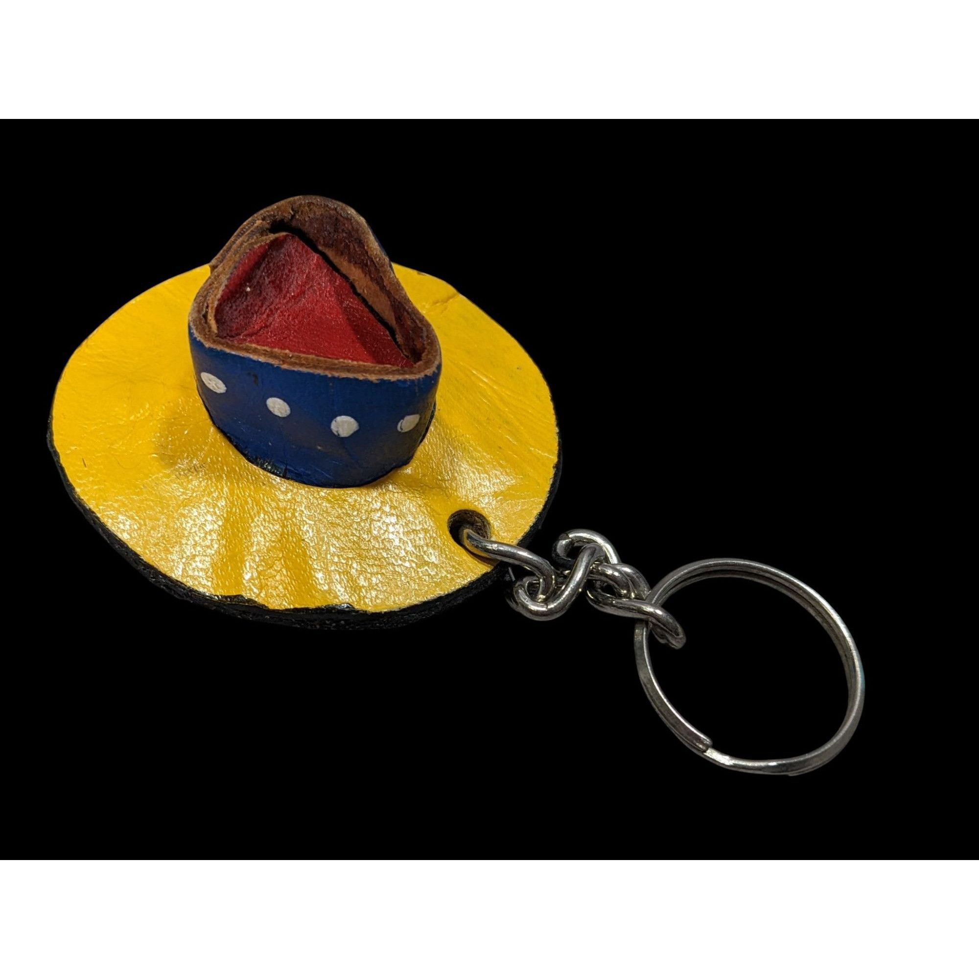 Handmade Vintage Handmade Leather Sombrero Keychain With Yellow & Blu Size ONE SIZE - 1 Thumbnail