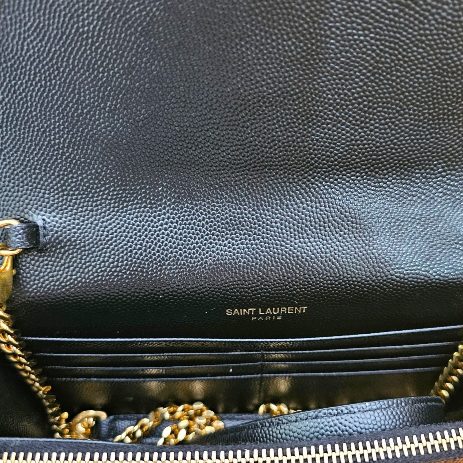 Saint Laurent Paris Cassandre Envelope Chain Wallet Black Grain De Poudre GHW Size ONE SIZE - 7 Thumbnail