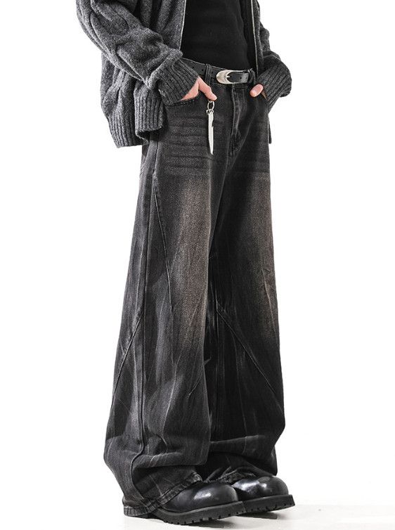 Japanese Brand High-street retro washed men's cleanfit wide-leg jeans Size US 32 / EU 48 - 3 Thumbnail