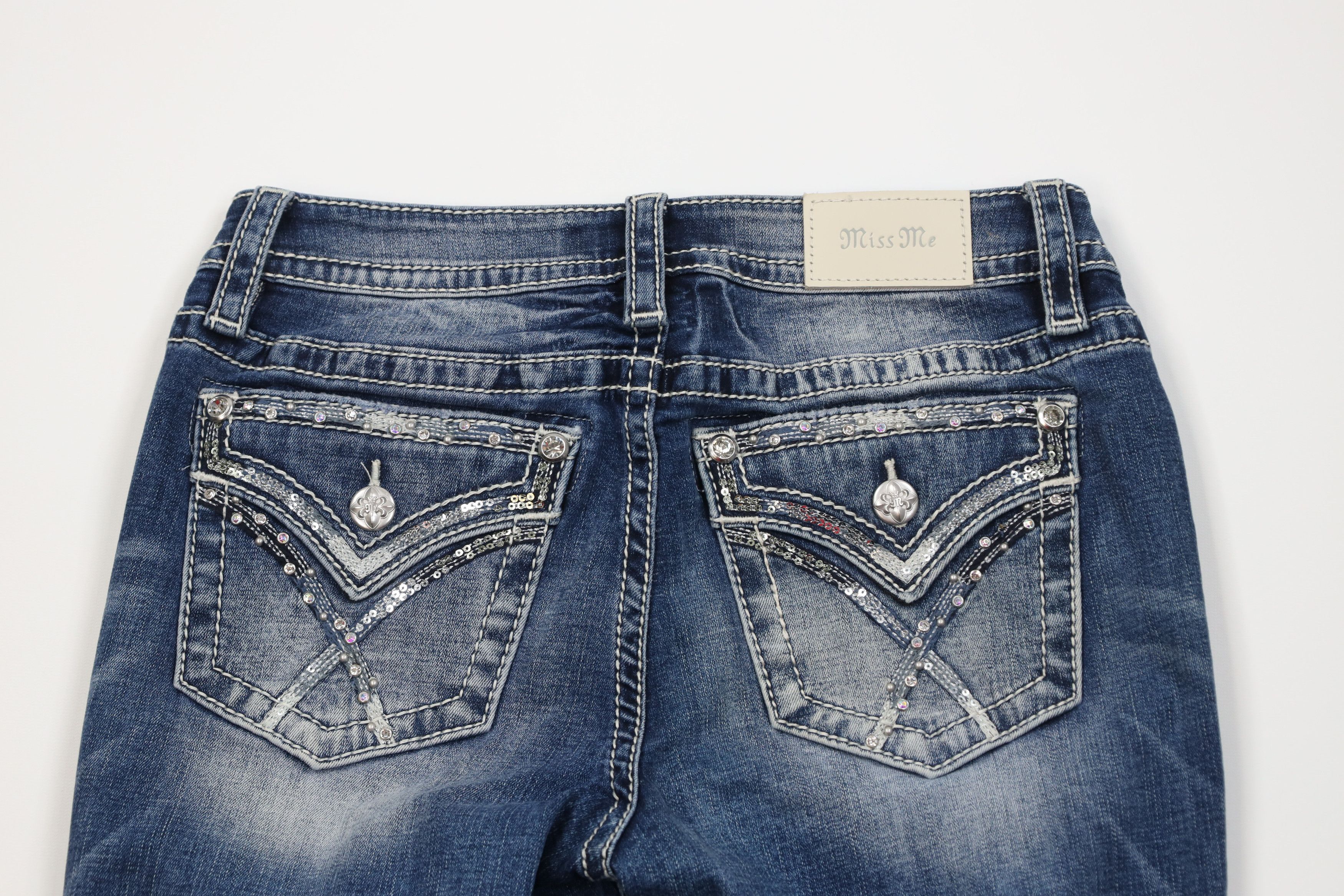 Miss Me Miss Me Mid Rise Straight Leg Jeweled Denim Jeans Stretch Size 28" / US 6 / IT 42 - 10 Thumbnail