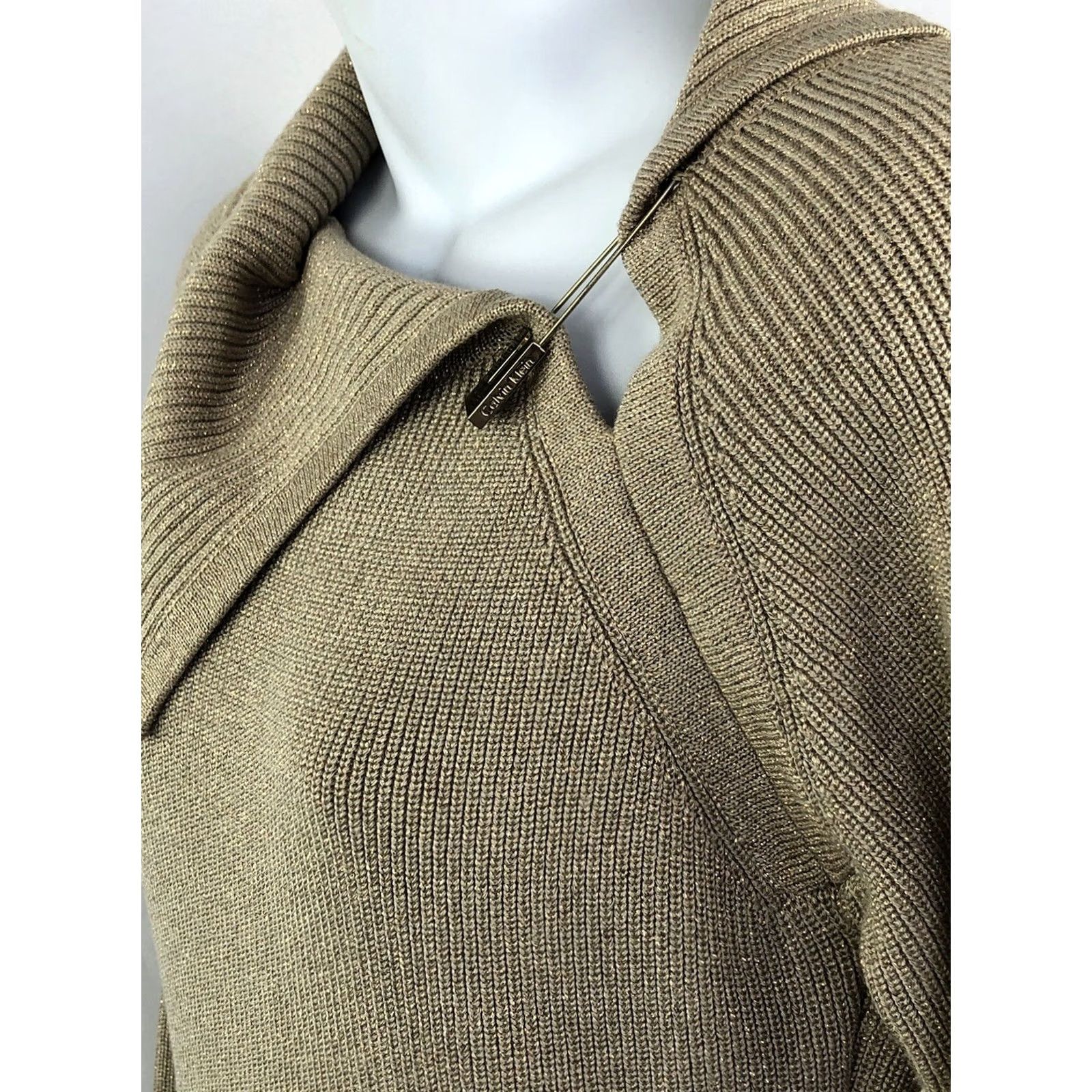 Calvin Klein VINTAGE Calvin Klein Sweater Dress M Gold Glitter Cowl Neck Logo Pin Glam Coquette Size M / US 6-8 / IT 42-44 - 3 Thumbnail