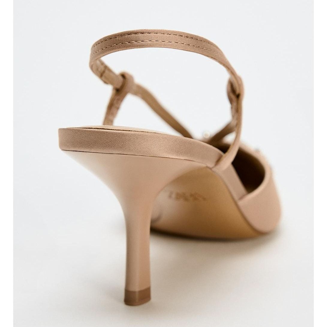 Zara ZARA Beige Rhinestone Slingback Heels NWT Size US 7.5 / IT 37.5 - 20 Thumbnail