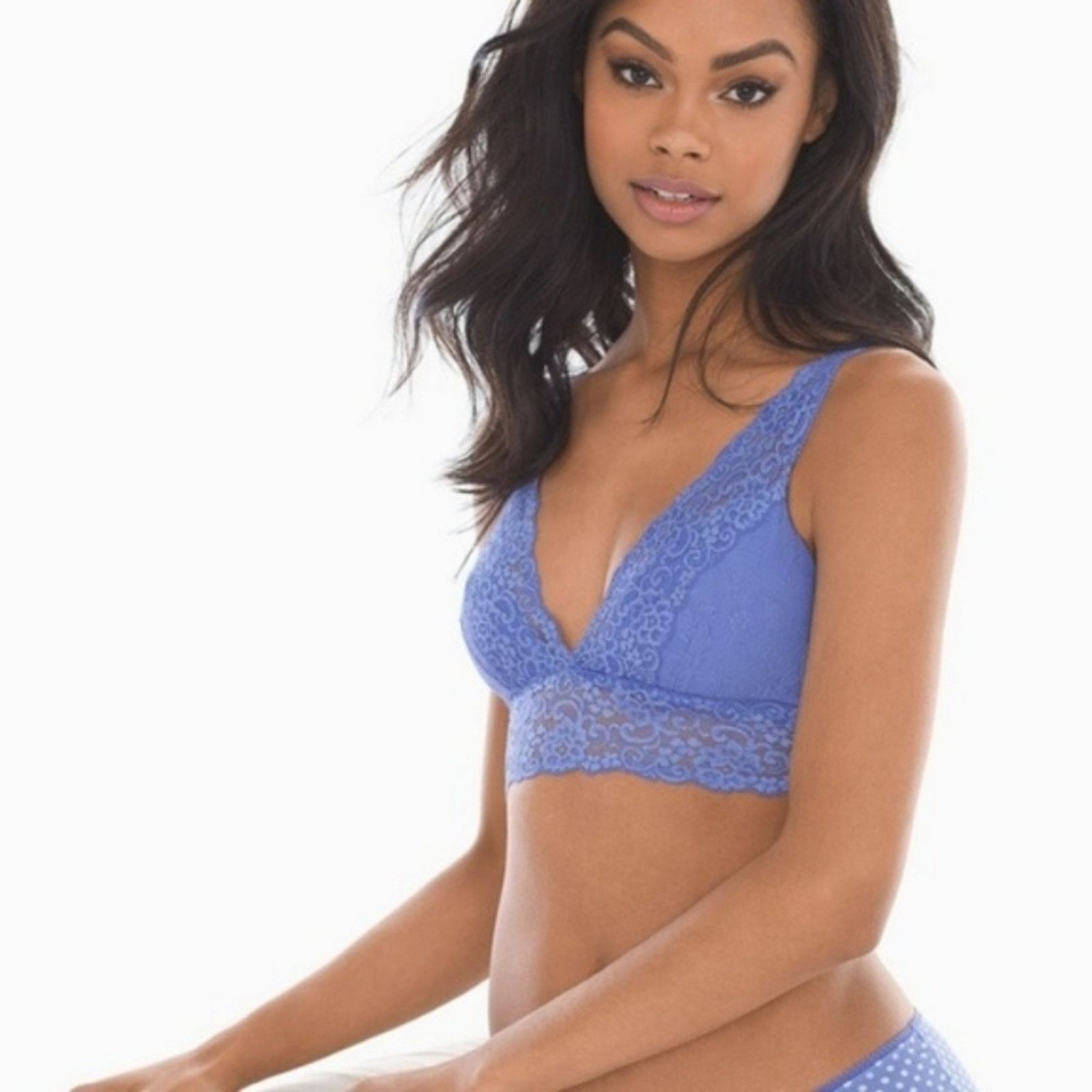 Other Soma Light Blue Plunge Lace Bralette Size ONE SIZE - 6 Thumbnail