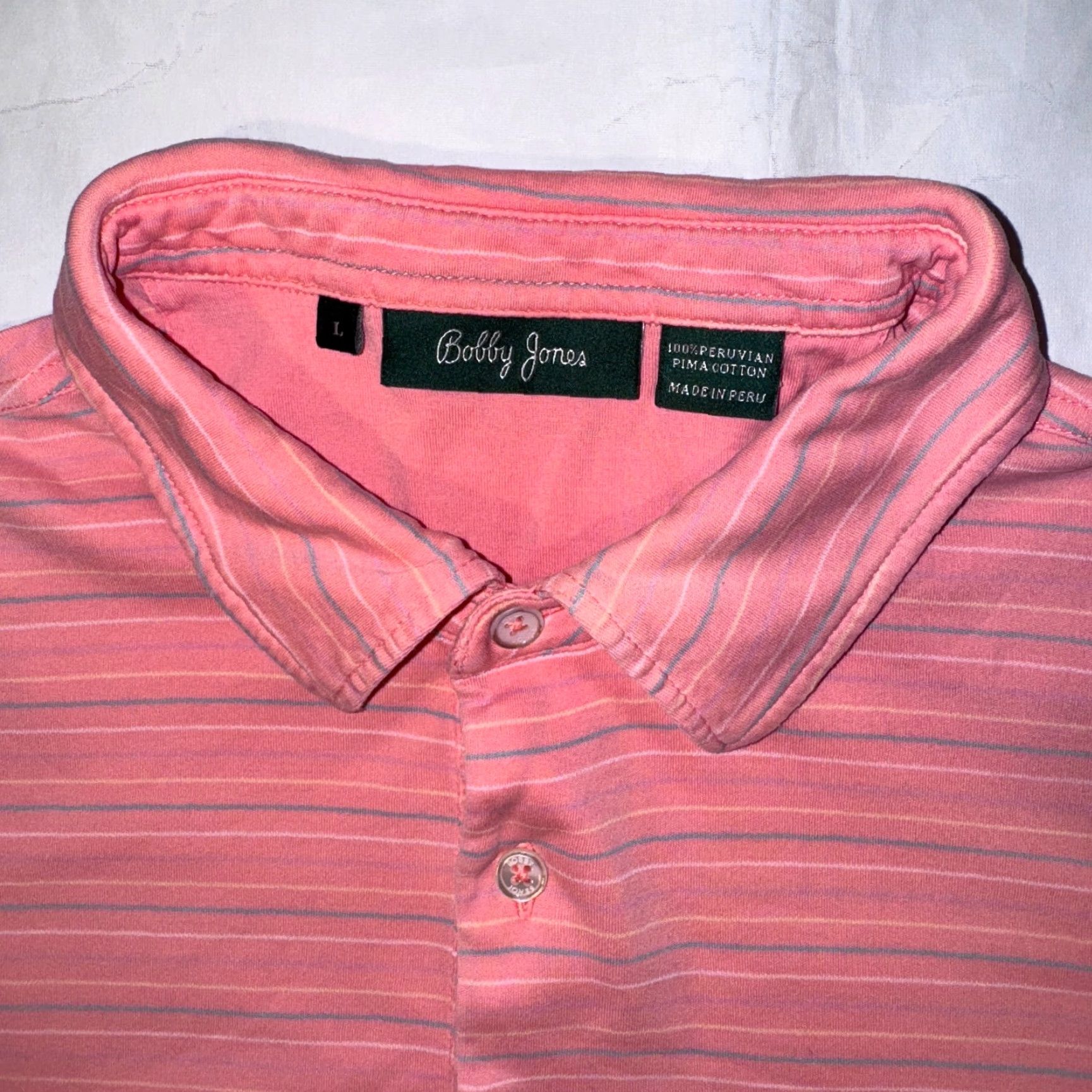 Vintage Bobbty Jones Polo Shirt Peach Pink Striped Athletic Golf - M Short Sleeve Size US L / EU 52-54 / 3 - 2 Thumbnail