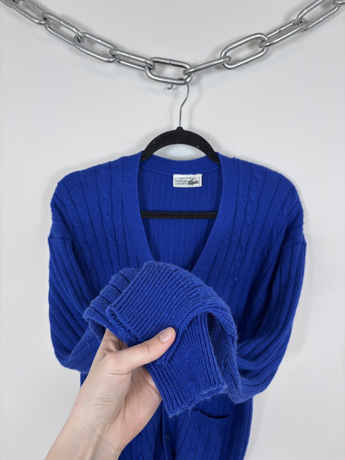 Lacoste Vintage Lacoste Men’s Blue Cable-Knit Wool Cardigan Sweater Size US M / EU 48-50 / 2 - 10 Thumbnail