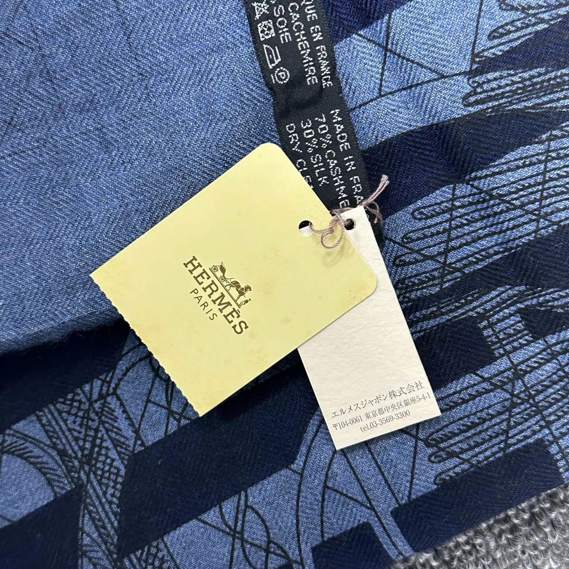 Hermes HERMES navy pattern cashmere silk blend scarf Size ONE SIZE - 4 Thumbnail