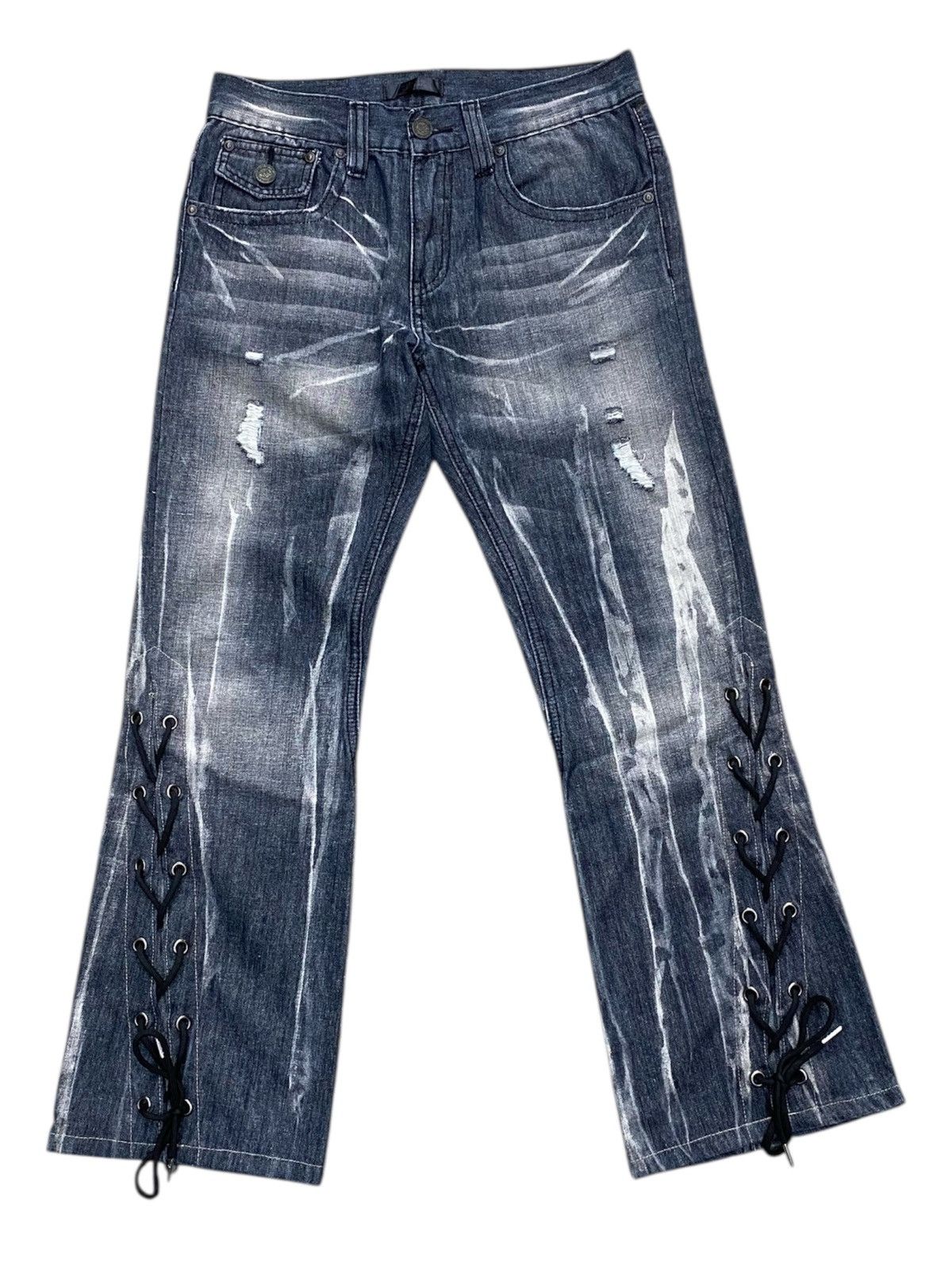 Japanese Brand Black baccara side laced jeans wash Size US 29 - 1 Thumbnail