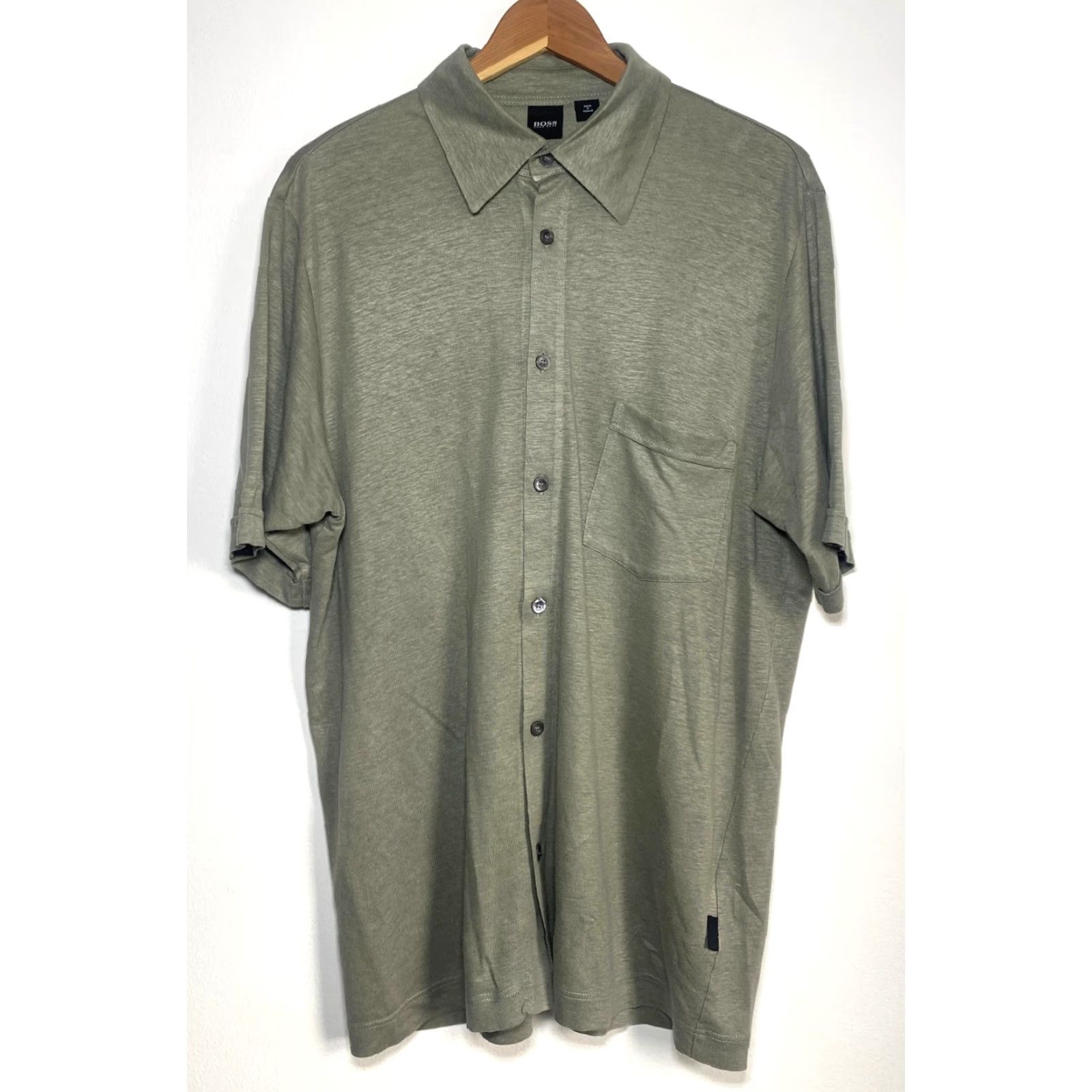 Hugo Boss HUGO BOSS Shirt, Button-Up, Short Sleeve, Linen Blend, Sage Green, Size L, Men’s, Casual, Travel, Breathable, Lightweight, Pockets, Stretch Size US L / EU 52-54 / 3 - 2 Thumbnail
