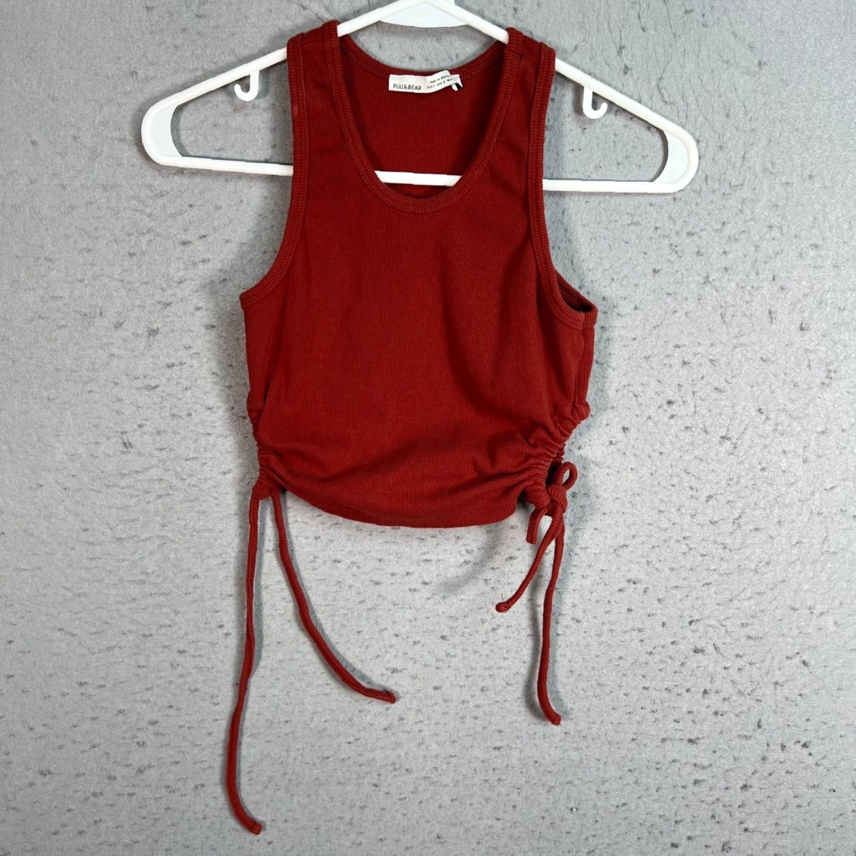 Vintage Pull & Bear Womens Small Red Sleeveless Tank Top Side Ties Cotton Blend Casual Summer Knit Shirt Size S / US 4 / IT 40 - 2 Thumbnail