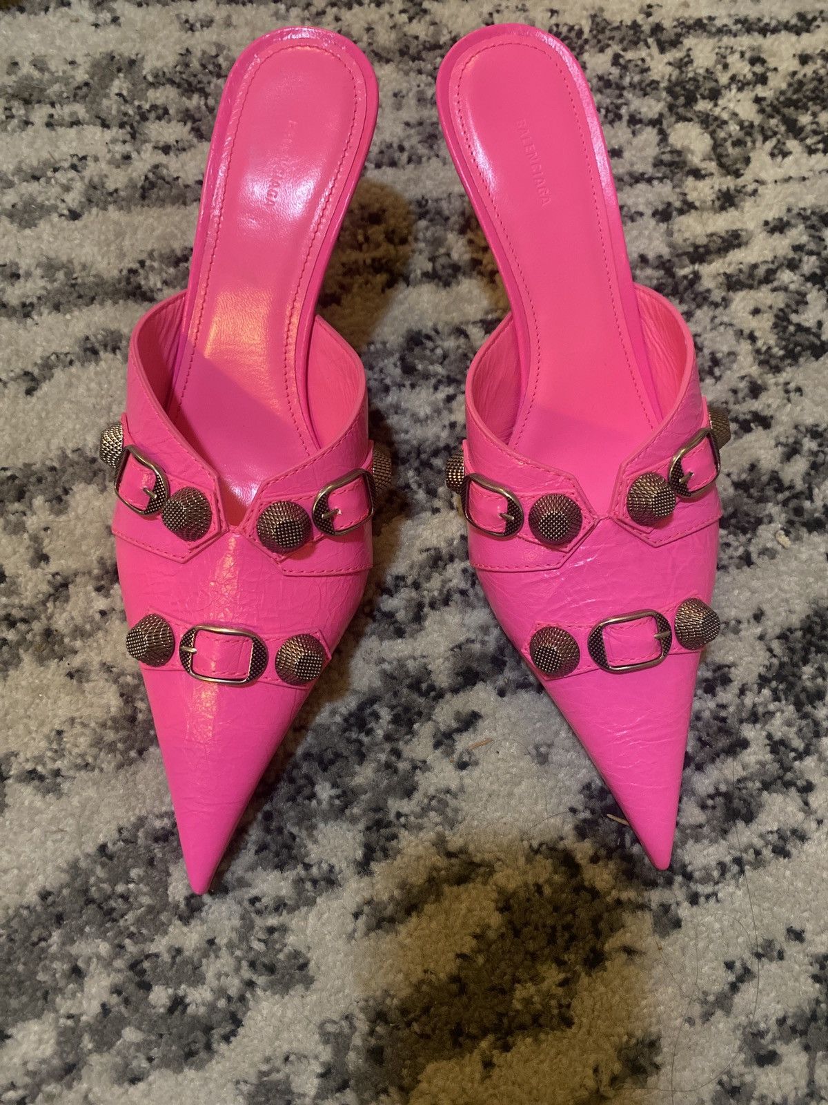 image of Balenciaga Cagole Leather Mule Shoess Size 38.5 Shoes in Pink, Women's